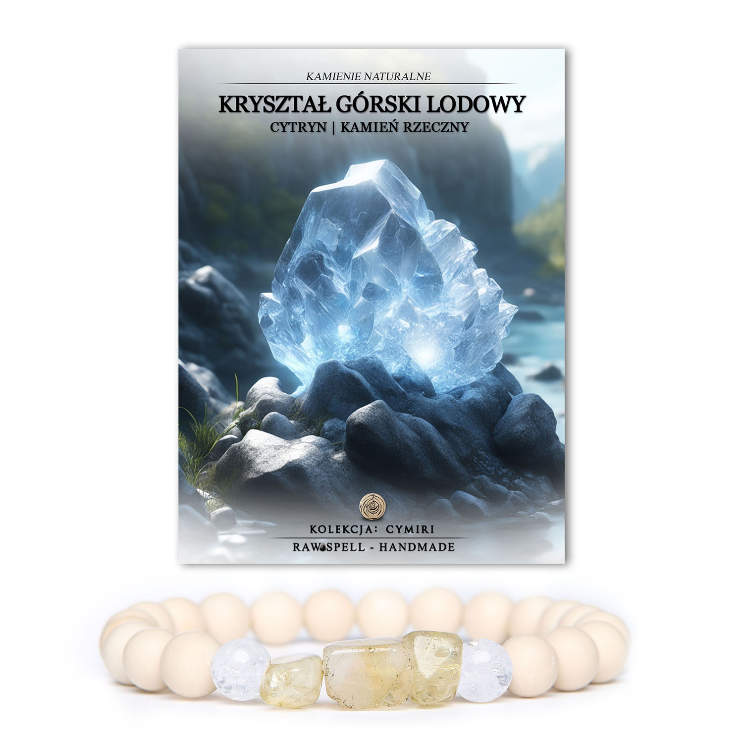 Uniwersalna bransoletka z kolekcji Cymiri, wykonana z kryształu górskiego, cytrynu i kamienia rzecznego – dla miłośników natury.