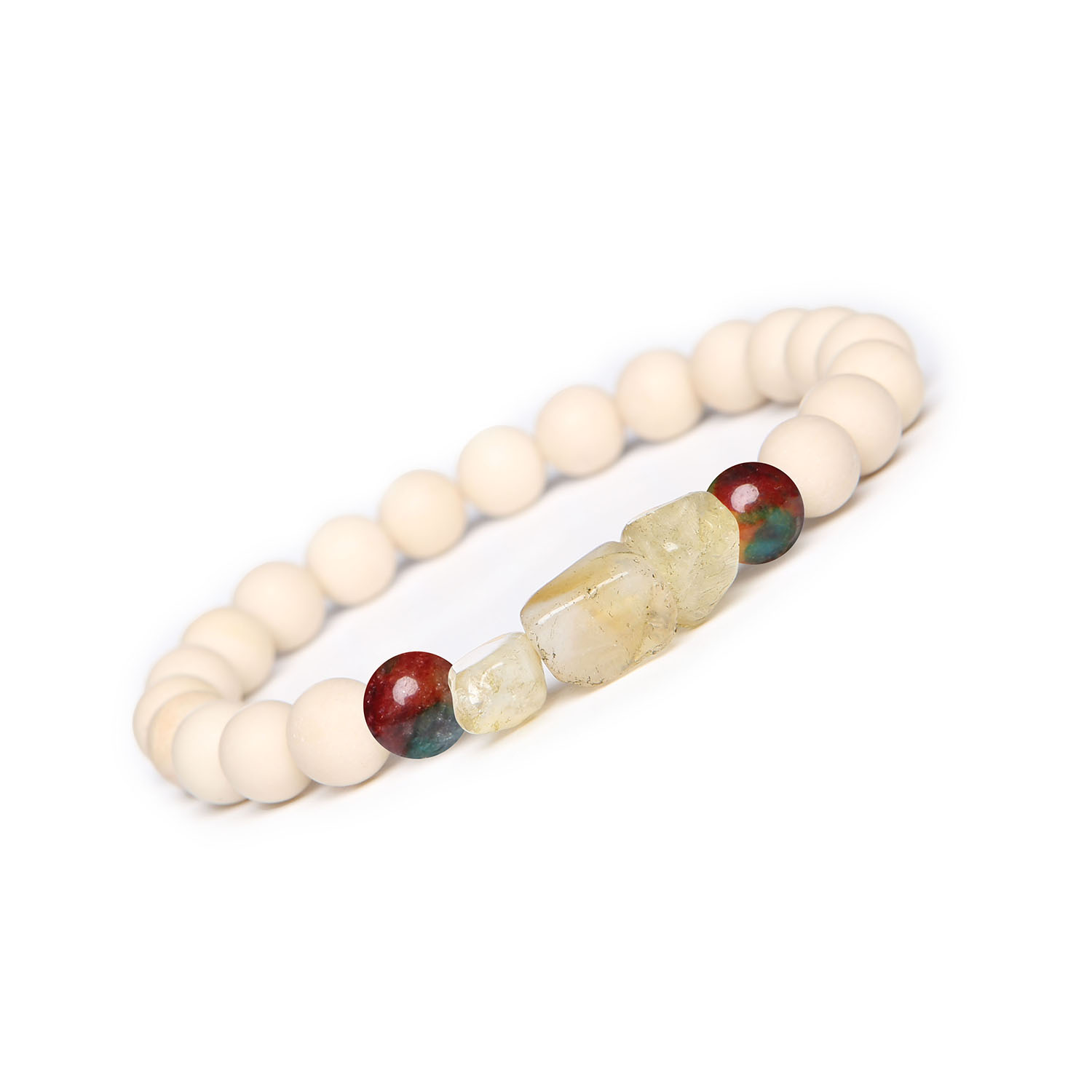 Bransoletka Cymiri z naturalnych kamieni Agat Smocza Żyła, Cytryn i Kamień Rzeczny. Idealna dla Mężczyzn i Kobiet Bransoletka z kolekcji Cymiri, wykonana z naturalnych kamieni: agat smocza żyła, cytryn i kamień rzeczny, dostępna dla mężczyzn i kobiet.