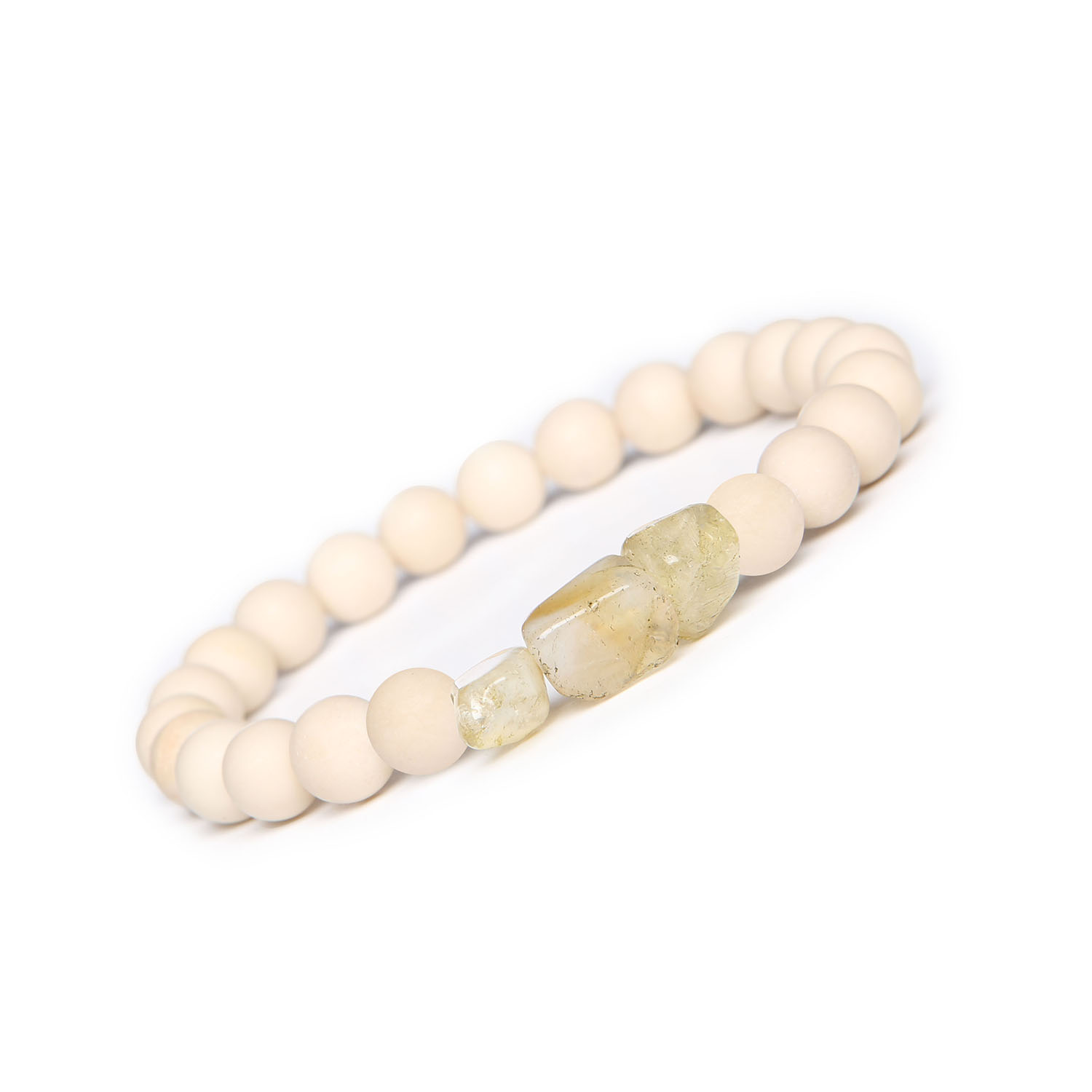 Bransoletka Cymiri z naturalnych kamieni - Cytryn i Kamień Rzeczny dla Mężczyzn i Kobiet. Idealna na każdą okazję Bransoletka z naturalnych kamieni Cymiri: cytryn i kamień rzeczny, modny dodatek dla Mężczyzn i Kobiet.