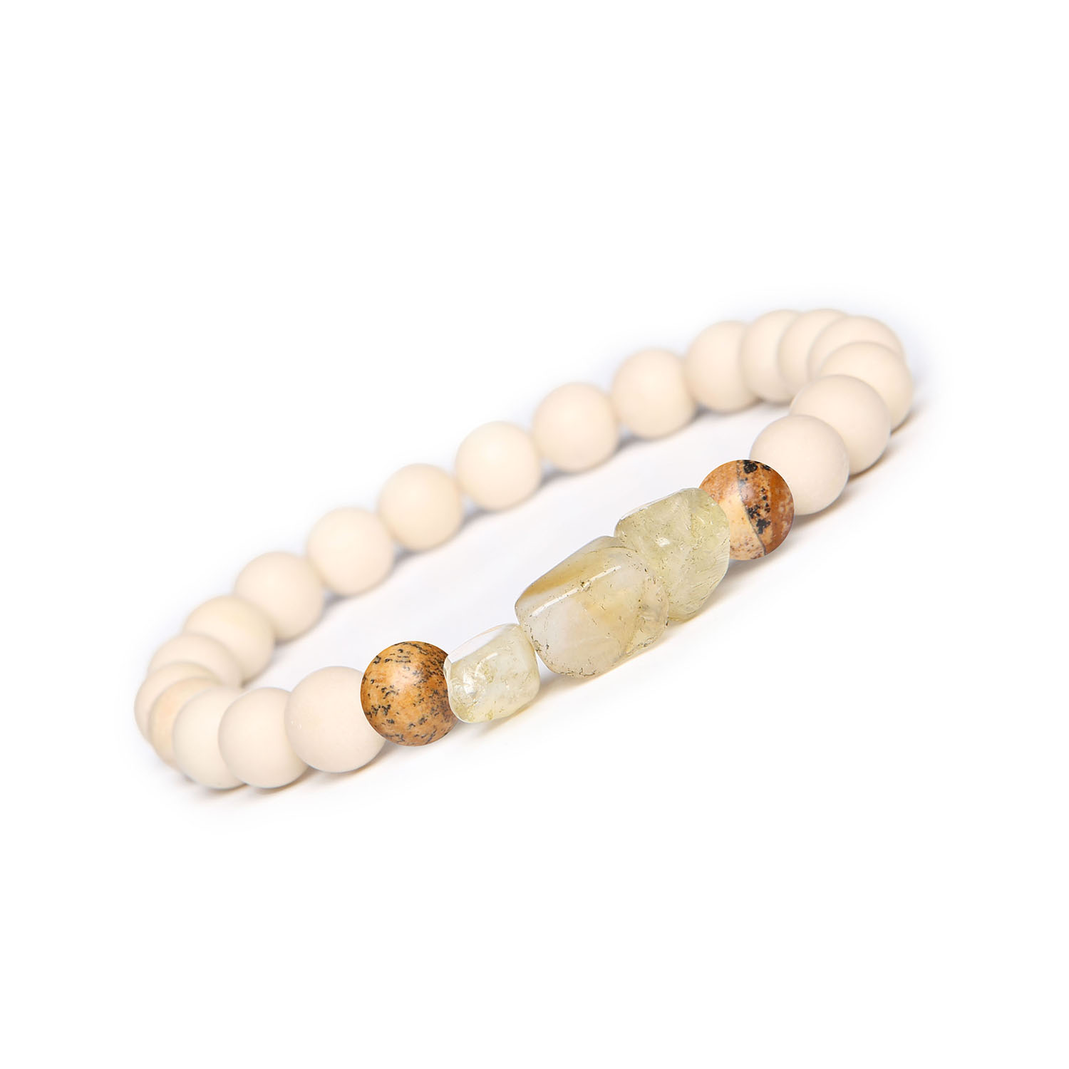 Bransoletka Cymiri z naturalnych kamieni Jaspis Obrazkowy, Cytryn i Kamień Rzeczny dla mężczyzn i kobiet. Bransoletka dla mężczyzn i kobiet z naturalnych minerałów: Jaspis Obrazkowy, Cytryn oraz Kamień Rzeczny, z kolekcji Cymiri.