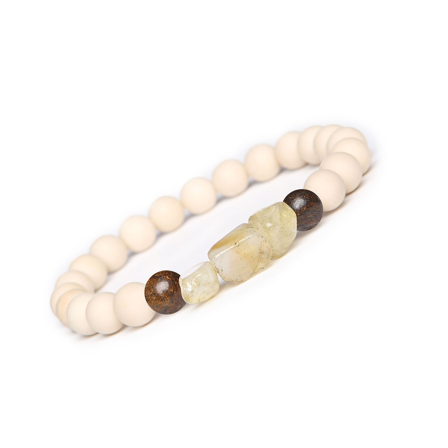 Bransoletka Cymiri z naturalnych kamieni bronzyt, cytryn, kamień rzeczny. Idealna dla Mężczyzn i Kobiet Bransoletka Cymiri z naturalnych kamieni, w tym bronzytu, cytrynu i kamienia rzecznego, doskonała na każdą okazję.