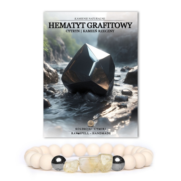 Stylowa bransoletka z naturalnych kamieni - hematytem grafitowym, cytrynem i kamieniem rzecznym z kolekcji Cymiri, dopasowana do każdego stylu.