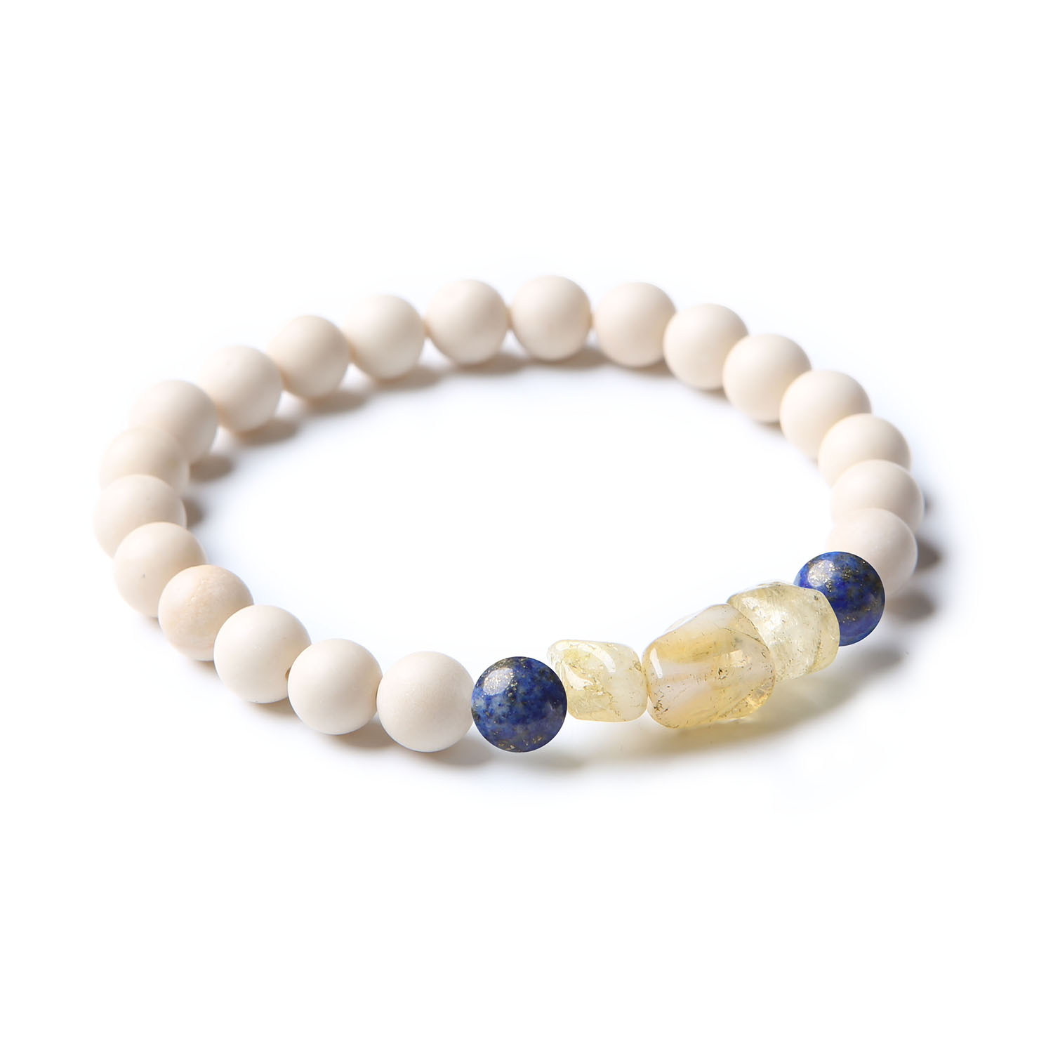 Elegancka bransoletka Cymiri z Lapis Lazuli, Cytrynu i Kamienia Rzecznego, stworzona z myślą o stylowych mężczyznach i kobietach.