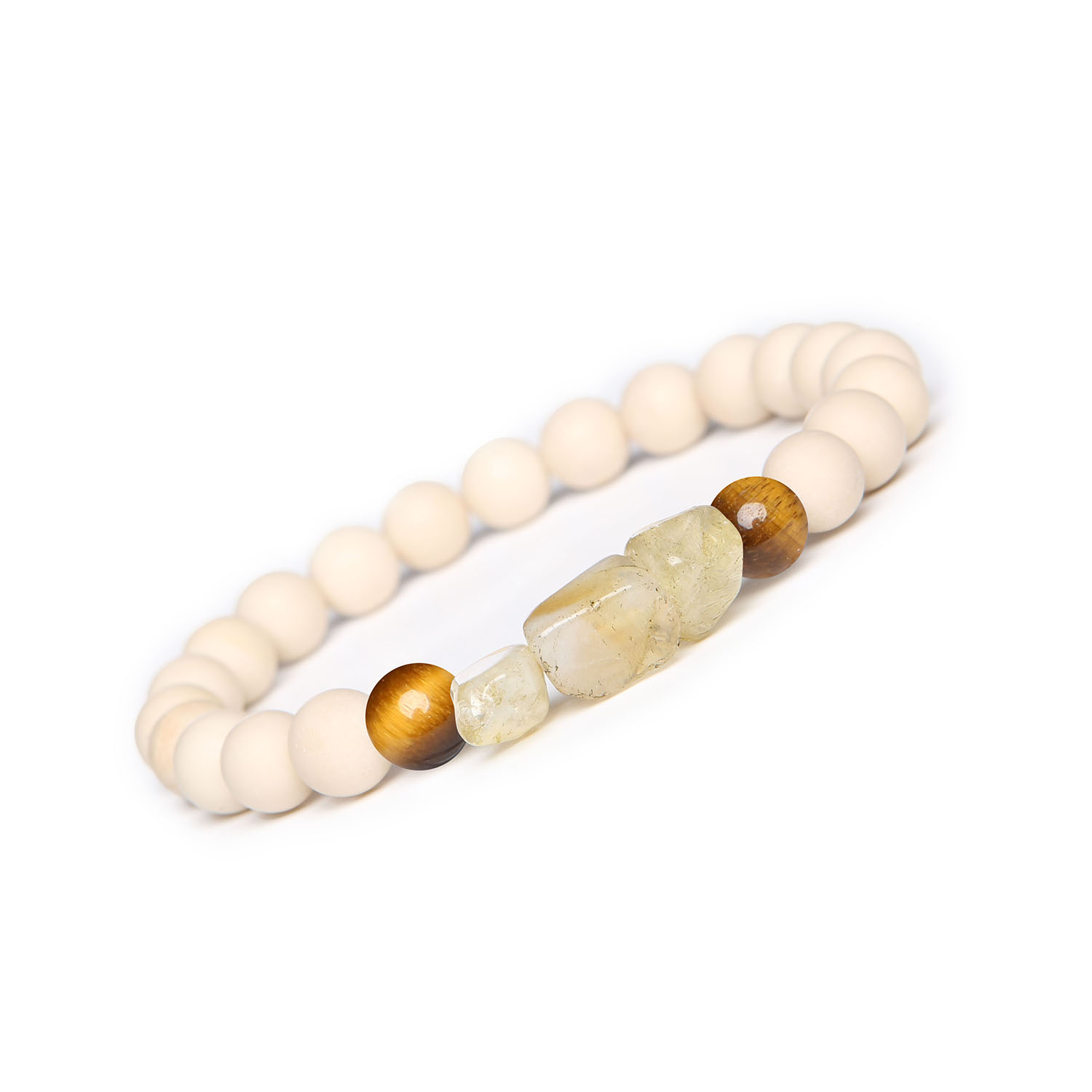 Bransoletka Cymiri z naturalnymi kamieniami Tygrysie Oko, Cytryn i Kamień Rzeczny, idealna dla mężczyzn i kobiet Elegancka bransoletka z kamieni naturalnych - Tygrysie Oko, Cytryn i Kamień Rzeczny - z kolekcji Cymiri, stworzona z myślą o mężczyznach i kobietach.