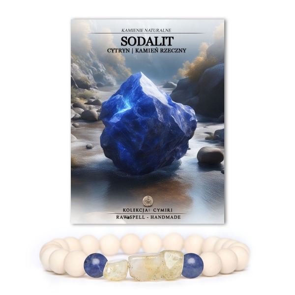 Unikalna bransoletka z naturalnych kamieni dla mężczyzn i kobiet, zawierająca sodalit, cytryn oraz kamień rzeczny z kolekcji Cymiri.