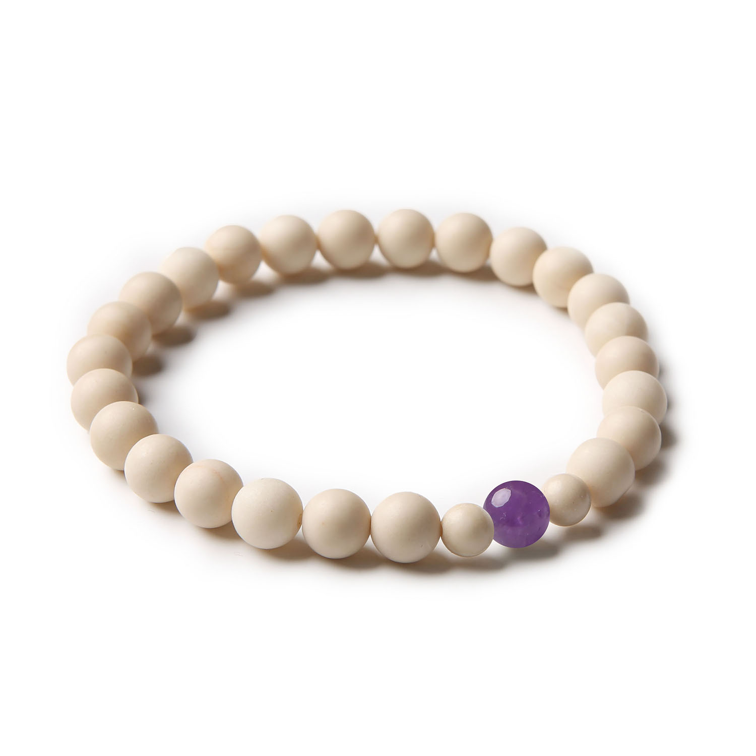 Bransoletka z kolekcji Binthe wykonana z naturalnych kamieni: ametystu i kamienia rzecznego, dostępna w wersji damskiej i męskiej.