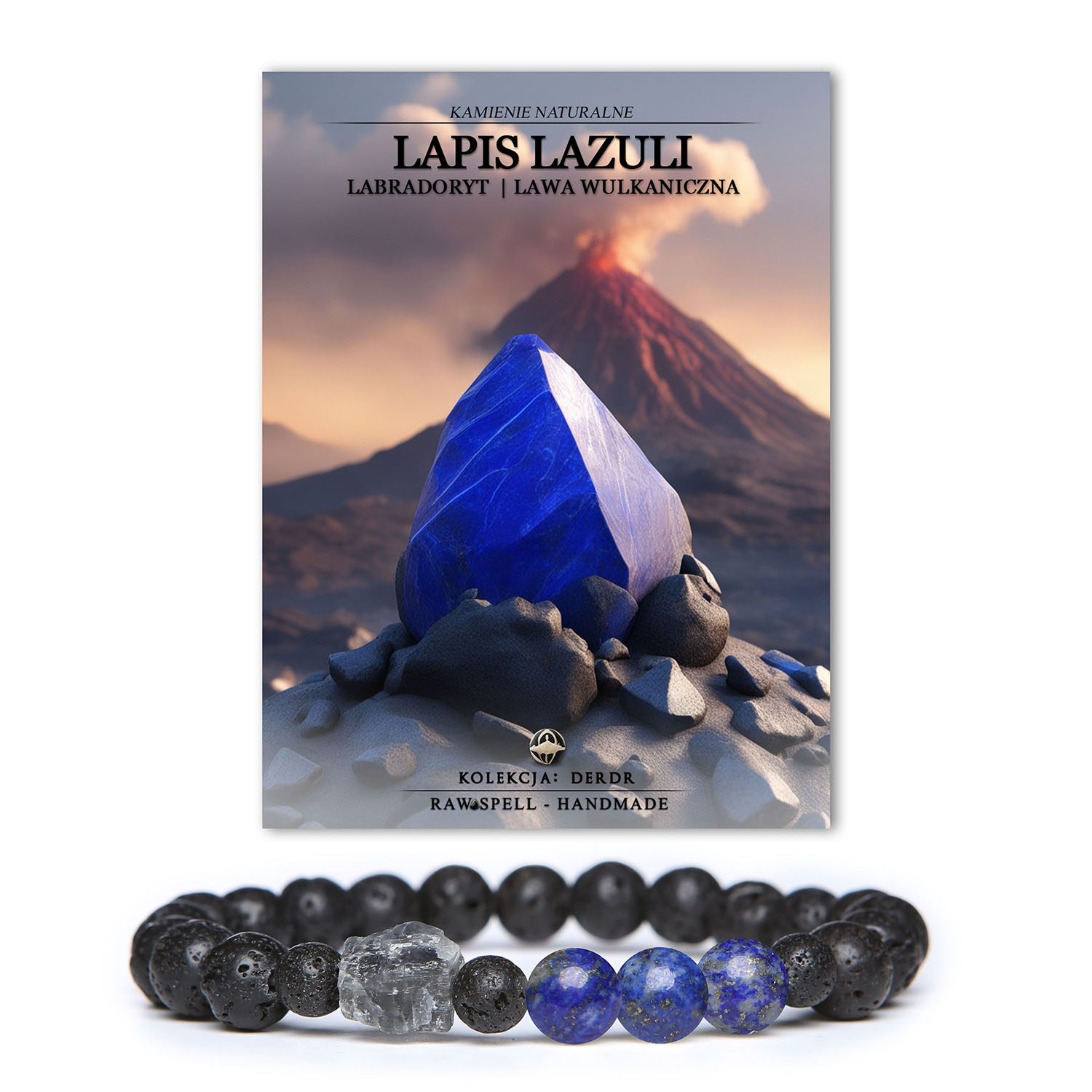 Bransoletka Derdr wykonana z naturalnych kamieni: lapis lazuli, labradorytu i lawy wulkanicznej, idealna dla kobiet i mężczyzn.