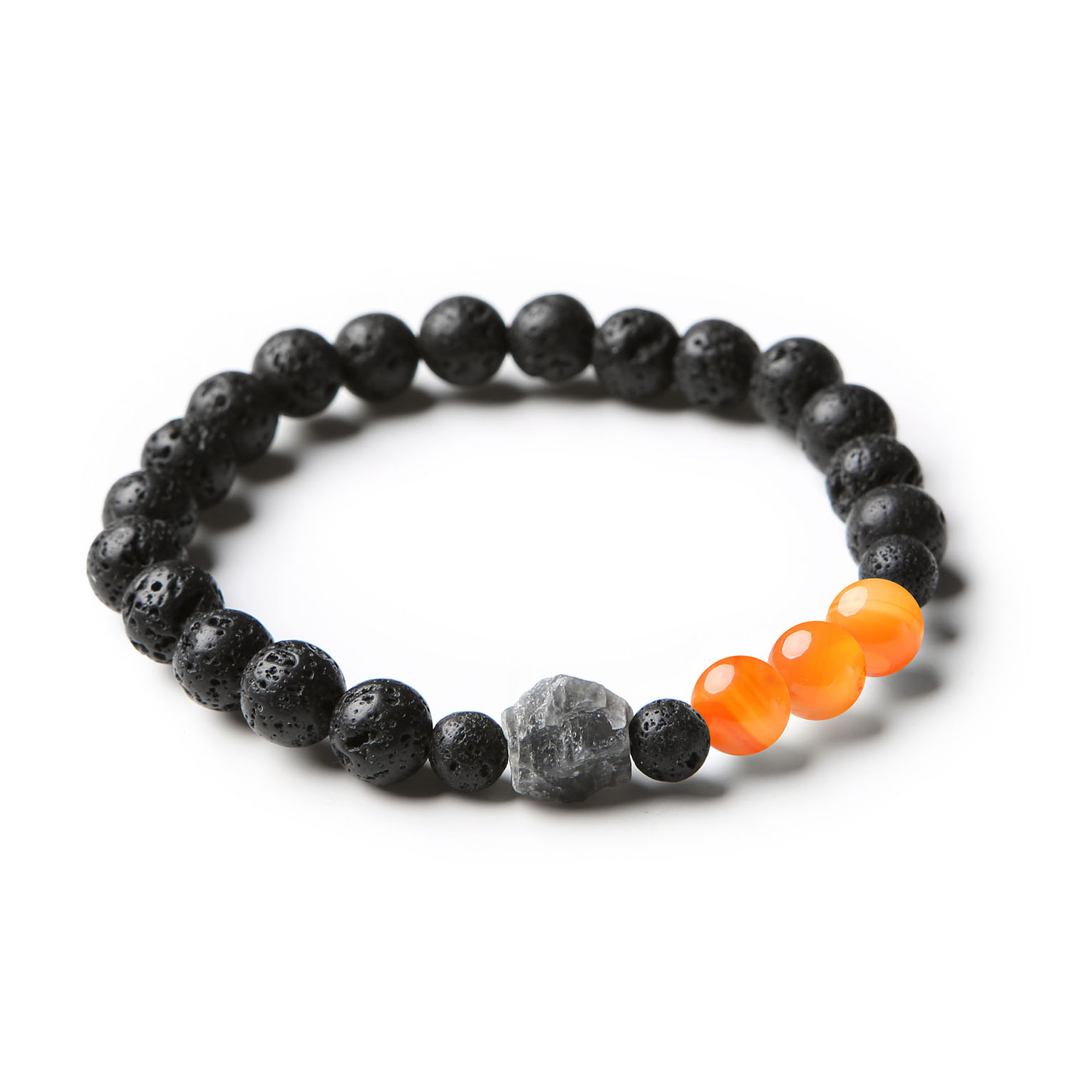 Bransoletka z kolekcji Derdr z naturalnych kamieni: karneol, labradoryt i lawa wulkaniczna, idealna dla kobiet i mężczyzn.