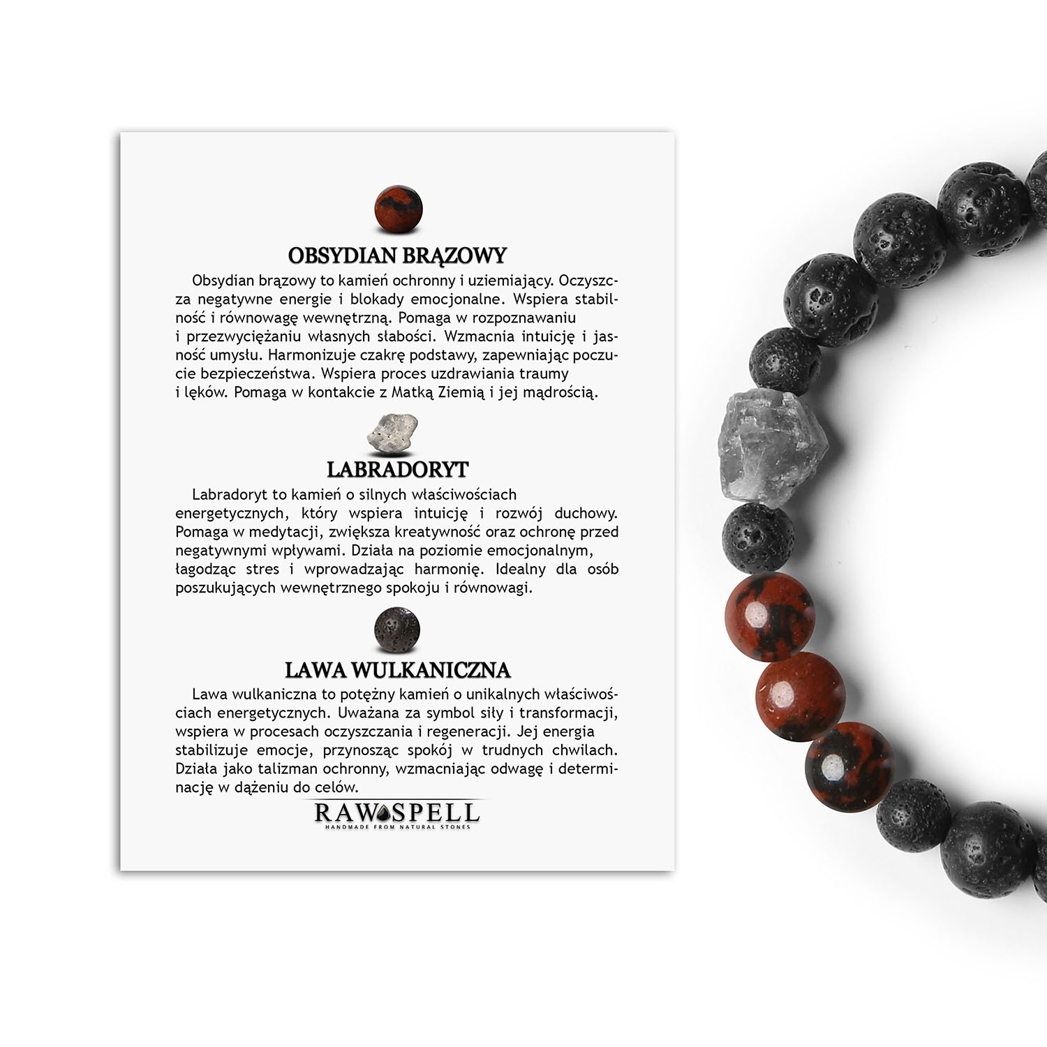 Bransoletka Derdr z obsydianem brązowym, labradorytem i lawą wulkaniczną. Naturalne kamienie dla kobiet i mężczyzn Stylowa bransoletka z kolekcji Derdr, wykonana z brązowego obsydianu, labradorytu i lawy wulkanicznej – idealna dla miłośników naturalnych kamieni.