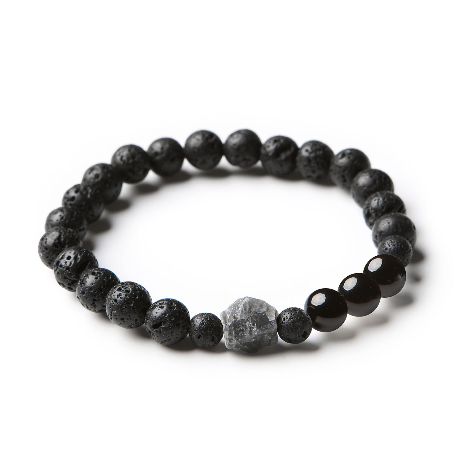 Modna bransoletka z kolekcji Derdr, stworzona z onyksu, labradorytu i lawy wulkanicznej, dostępna dla obu płci.