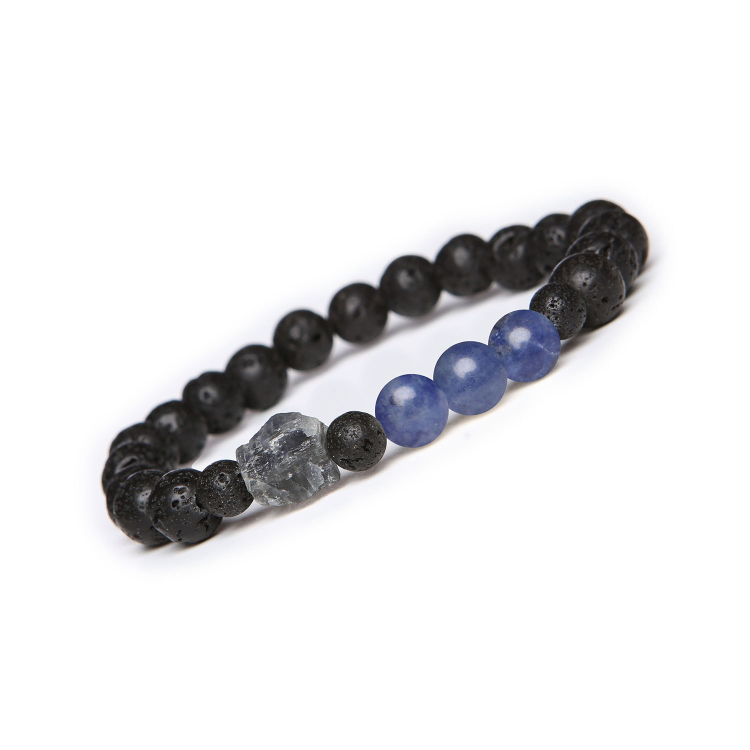 Bransoletka Derdr z sodalitem, labradorytem i lawą wulkaniczną. Naturalne kamienie dla kobiet i mężczyzn. Idealny dodatek Elegancka bransoletka z kolekcji Derdr, wykonana z sodalitu, labradorytu i lawy wulkanicznej, dostępna zarówno dla kobiet, jak i mężczyzn.