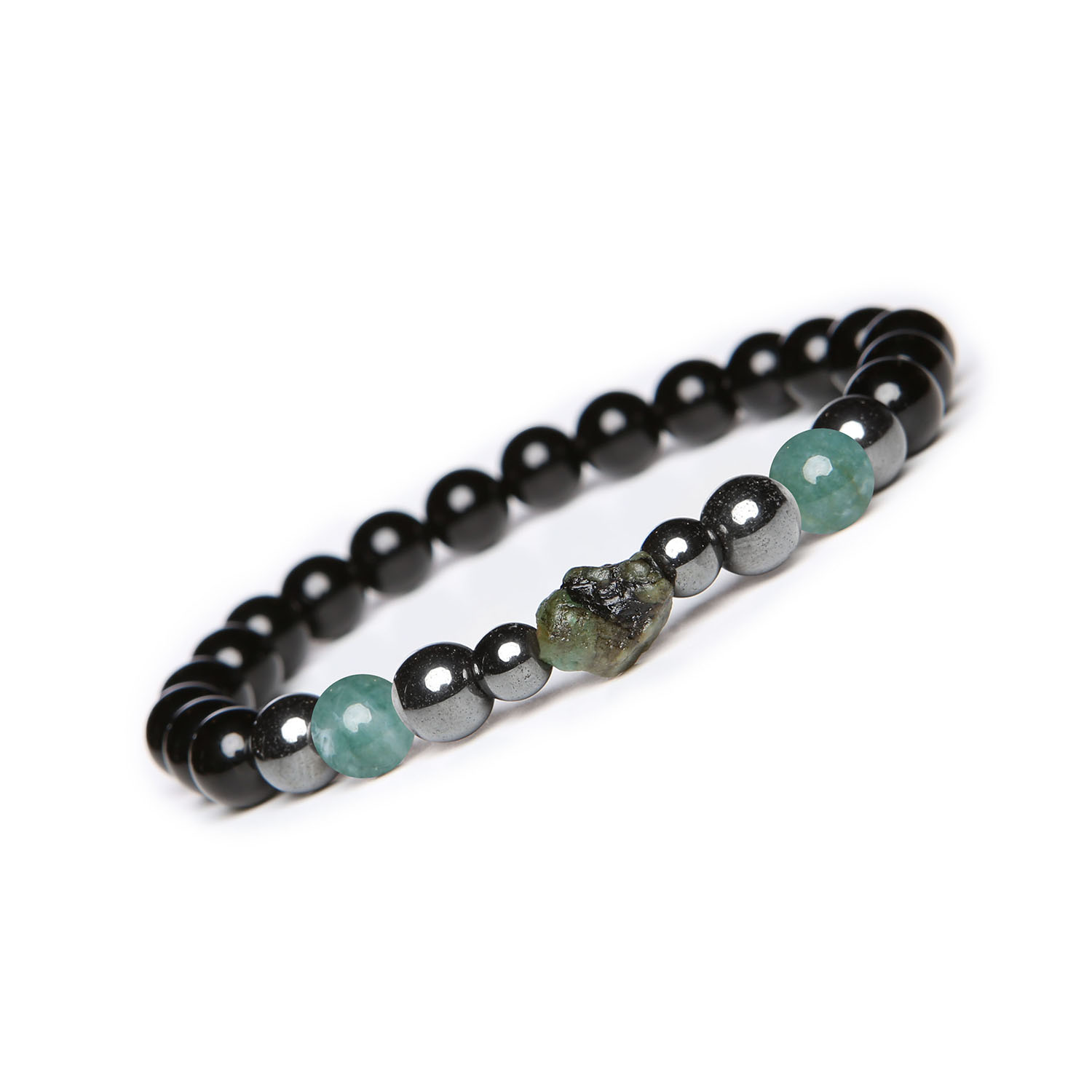 Bransoletka Elai Agat Mszysty, Szmaragd, Onyks, Hematyt. Stylowe akcesoria dla Niej i Niego Bransoletka damska i męska z kolekcji Elai wykonana z agatów mszystych, szmaragdu, onyxu oraz hematytu grafitowego.