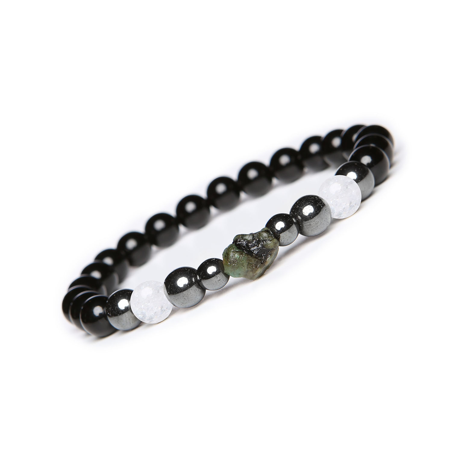 Bransoletka Elai Kryształ Górski, Szmaragd, Onyks, Hematyt Grafitowy - styl dla każdego Stylowa bransoletka z kolekcji Elai, łącząca kryształ górski lodowy, szmaragd, onyks oraz hematyt grafitowy, dostępna w wersji dla pań i panów.