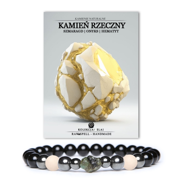 Damska i męska bransoletka Elai z kamieniami: rzecznym, szmaragdem, onyksem oraz hematytem grafitowym - idealny wybór na prezent.