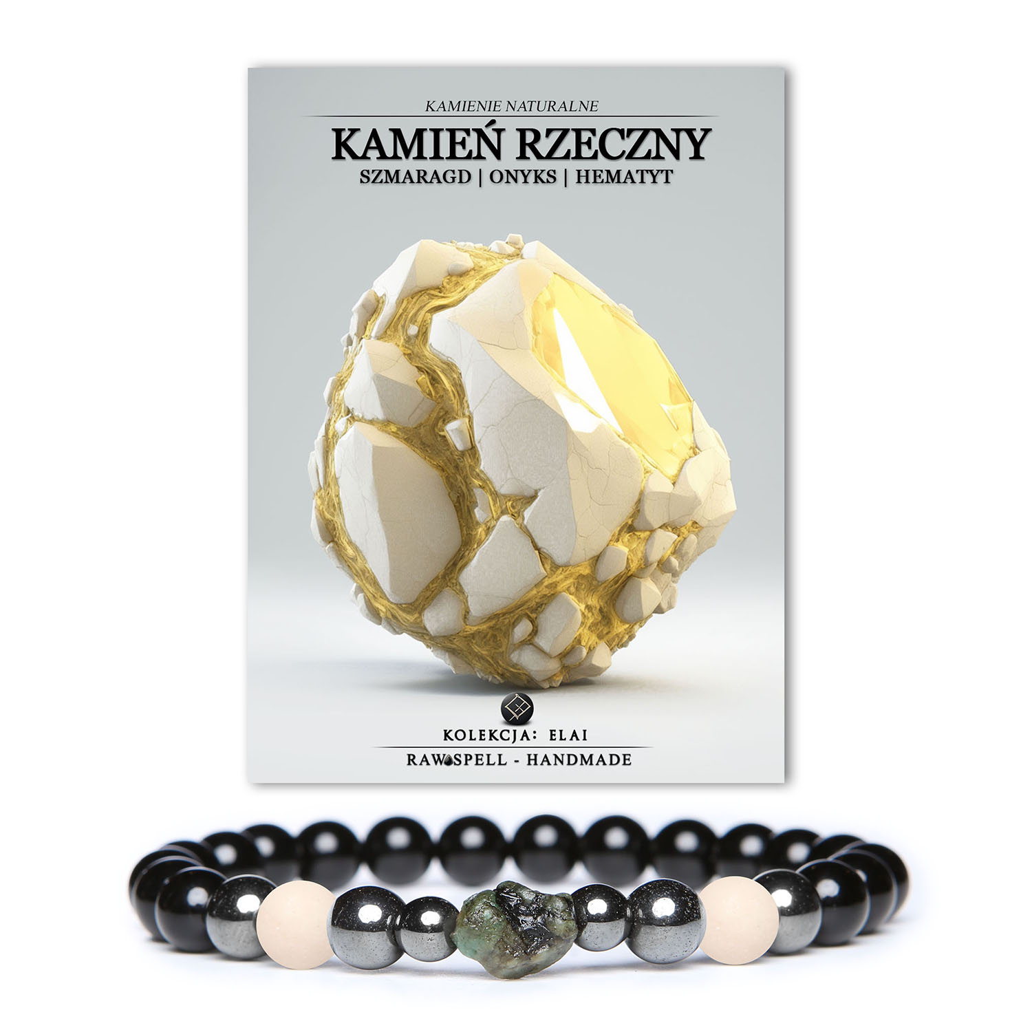 Damska i męska bransoletka Elai z kamieniami: rzecznym, szmaragdem, onyksem oraz hematytem grafitowym - idealny wybór na prezent.