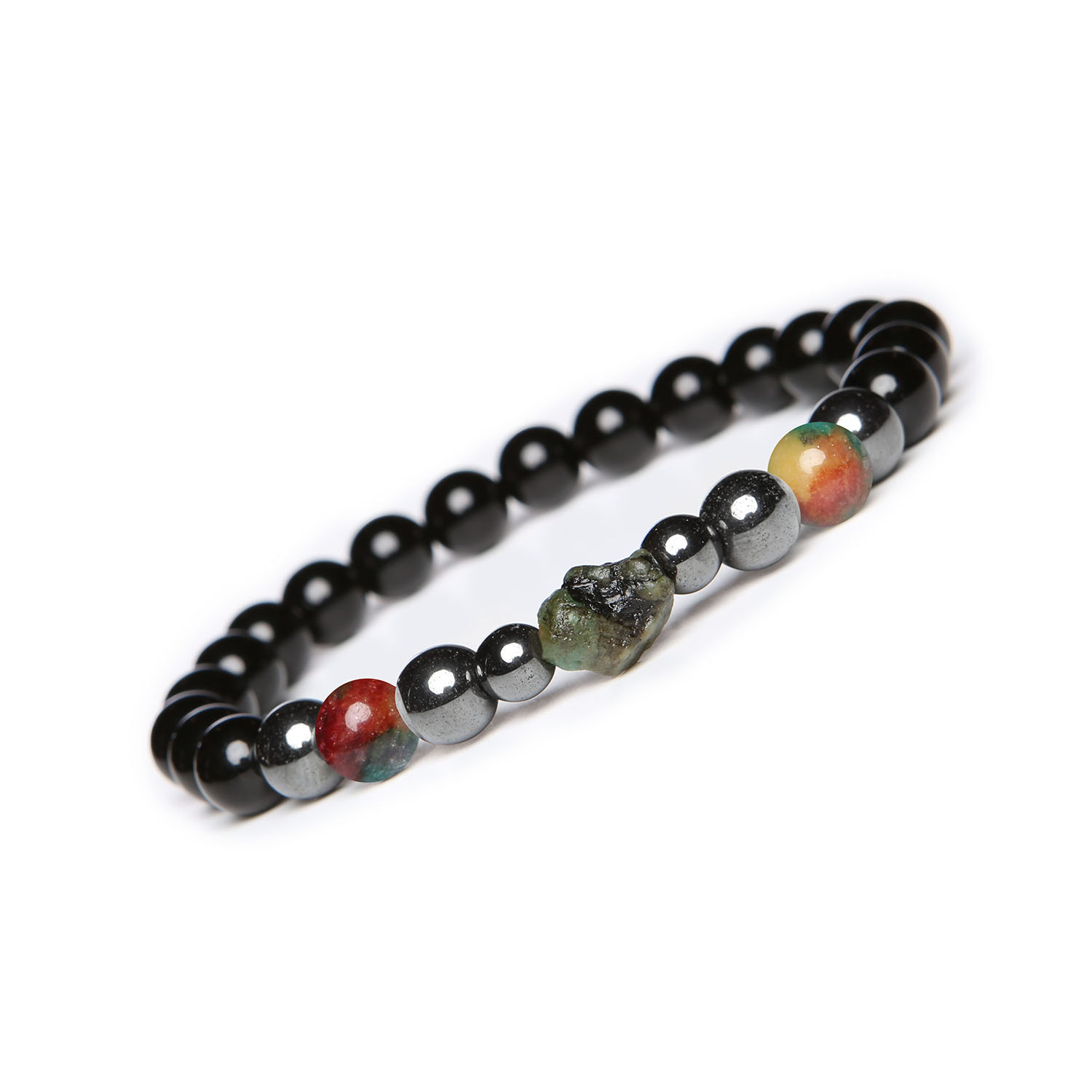 Bransoletka Elai kolorowy agat, szmaragd, onyks i grafitowy hematyt. Idealna dla niej i dla niego Kolekcja Elai: bransoletka z agatami, szmaragdami, grafitowym hematytem i onyksami, doskonała na każdą okazję.