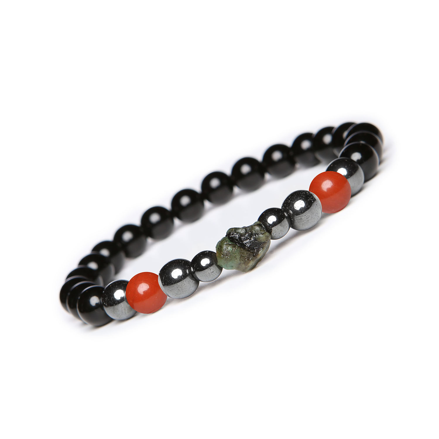 Bransoletka Elai z Jaspisem Czerwonym, Szmaragdem, Onyks i Hematytem Grafitowym - męska i damska elegancja Bransoletka Elai z Jaspisem Czerwonym, Szmaragdem, Onyks i Hematyt Grafitowy - Biżuteria Damska i Męska.