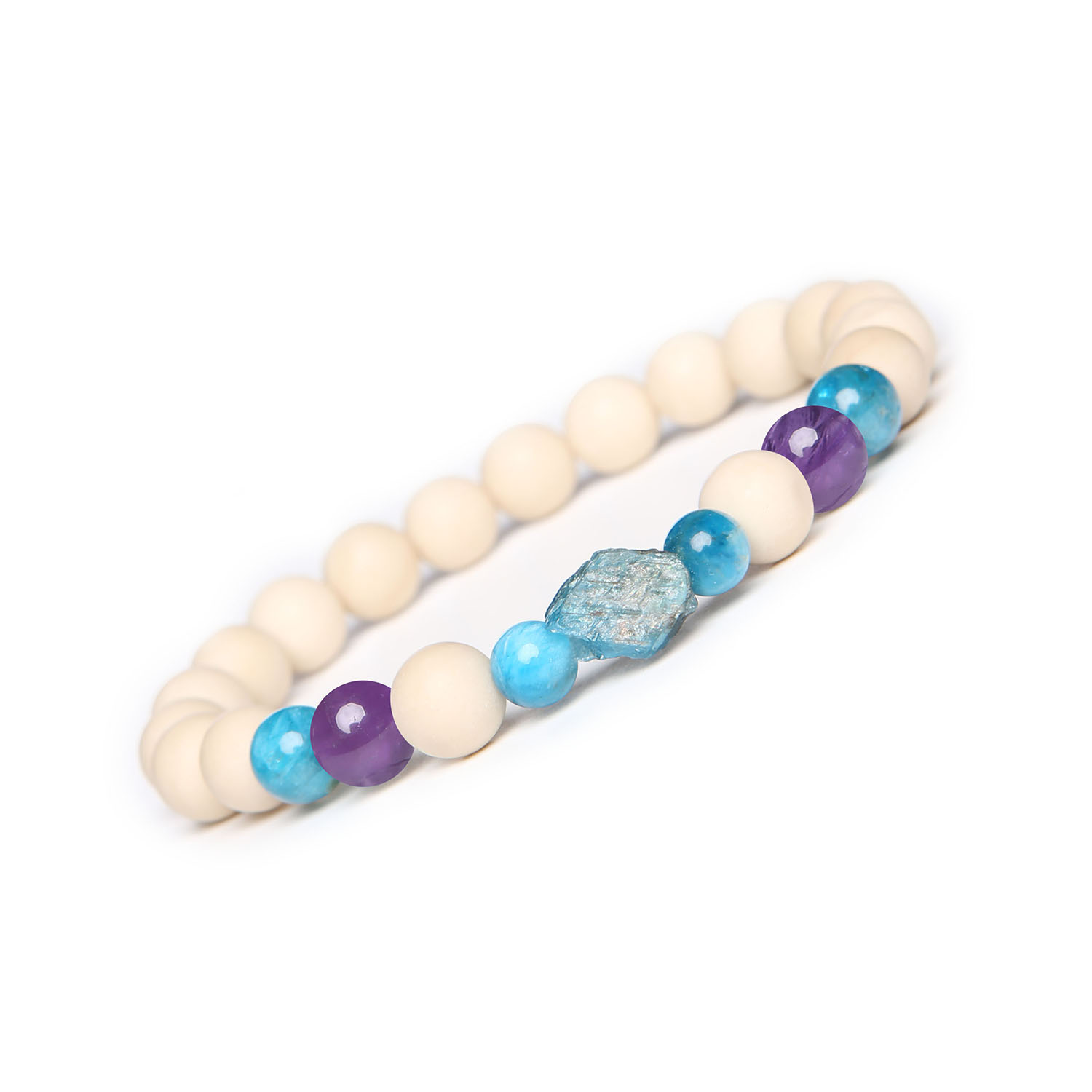 Bransoletka Fair Ametyst, Apatyt, Kamień Rzeczny - Damska i Męska Biżuteria Elegancka bransoletka damska i męska z kolekcji Fair, ozdobiona ametystami, apatytami oraz kamieniami rzecznymi.