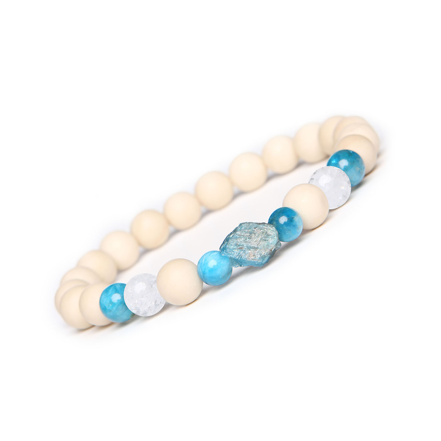 Bransoletka Fair - Elegancka bransoletka z Kryształem Górskim Lodowym, Apatytem i Kamieniem Rzecznym. Idealna dla kobiet i mężczyz Bransoletka damska i męska z kolekcji Fair - kryształ górski lodowy, apatyt oraz kamień rzeczny.