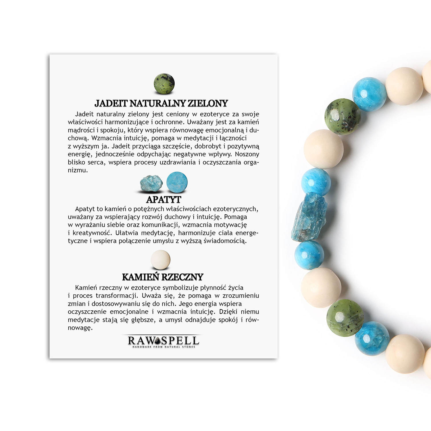 Bransoletka Fair Jadeit Zielony, Apatyt, Kamień Rzeczny. Doskonały wybór dla kobiet i mężczyzn Elegancka bransoletka z kolekcji Fair, idealna dla kobiet i mężczyzn, z zielonym jadeitem, apatytami i kamieniem rzecznym.