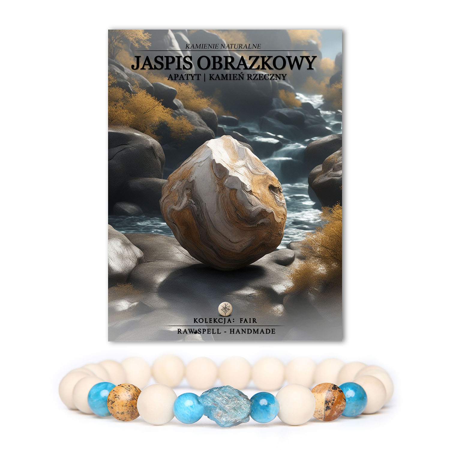 Damska i męska bransoletka z kolekcji Fair, ozdobiona jaspisem obrazkowym oraz kamieniem rzecznym, perfekcyjna na każdą okazję.