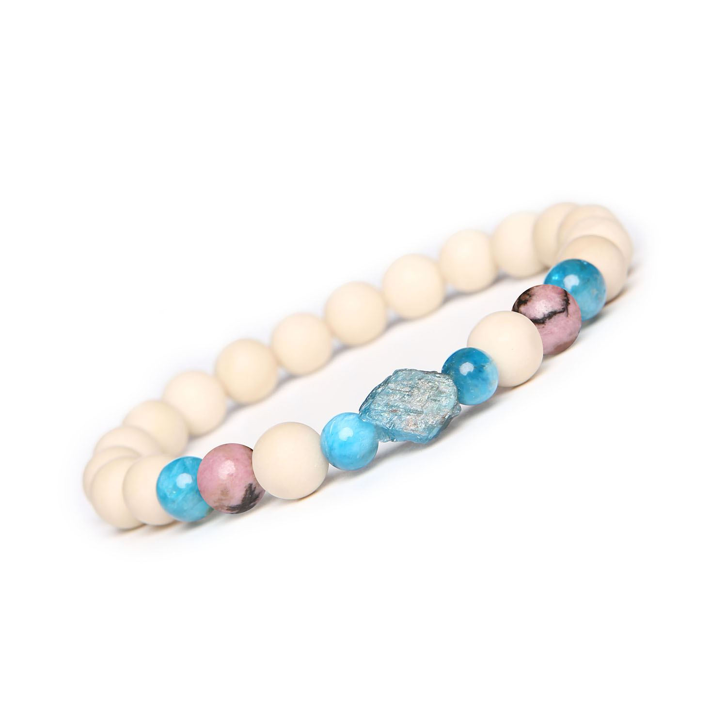 Bransoletka Fair - Rodonit Różowo-Czarny, Apatyt, Kamień Rzeczny Damska i Męska