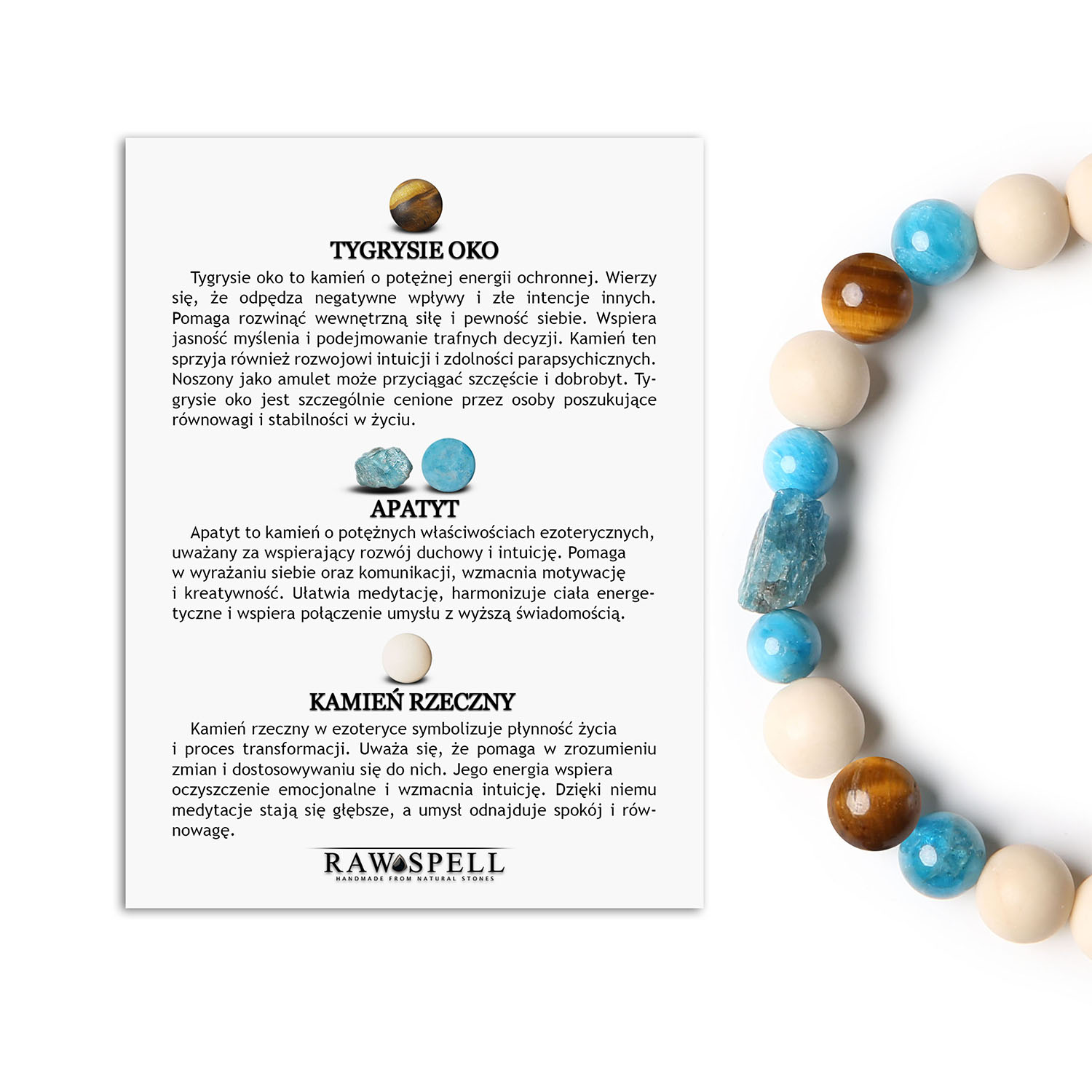 Bransoletka Fair Tygrysie Oko, Apatyt, Kamień Rzeczny. Doskonały wybór dla kobiet i mężczyzn. Daj się oczarować Elegancka bransoletka z kamieniami Tygrysie Oko i Rzeczny oraz Apatyt, z kolekcji Fair, unisex.