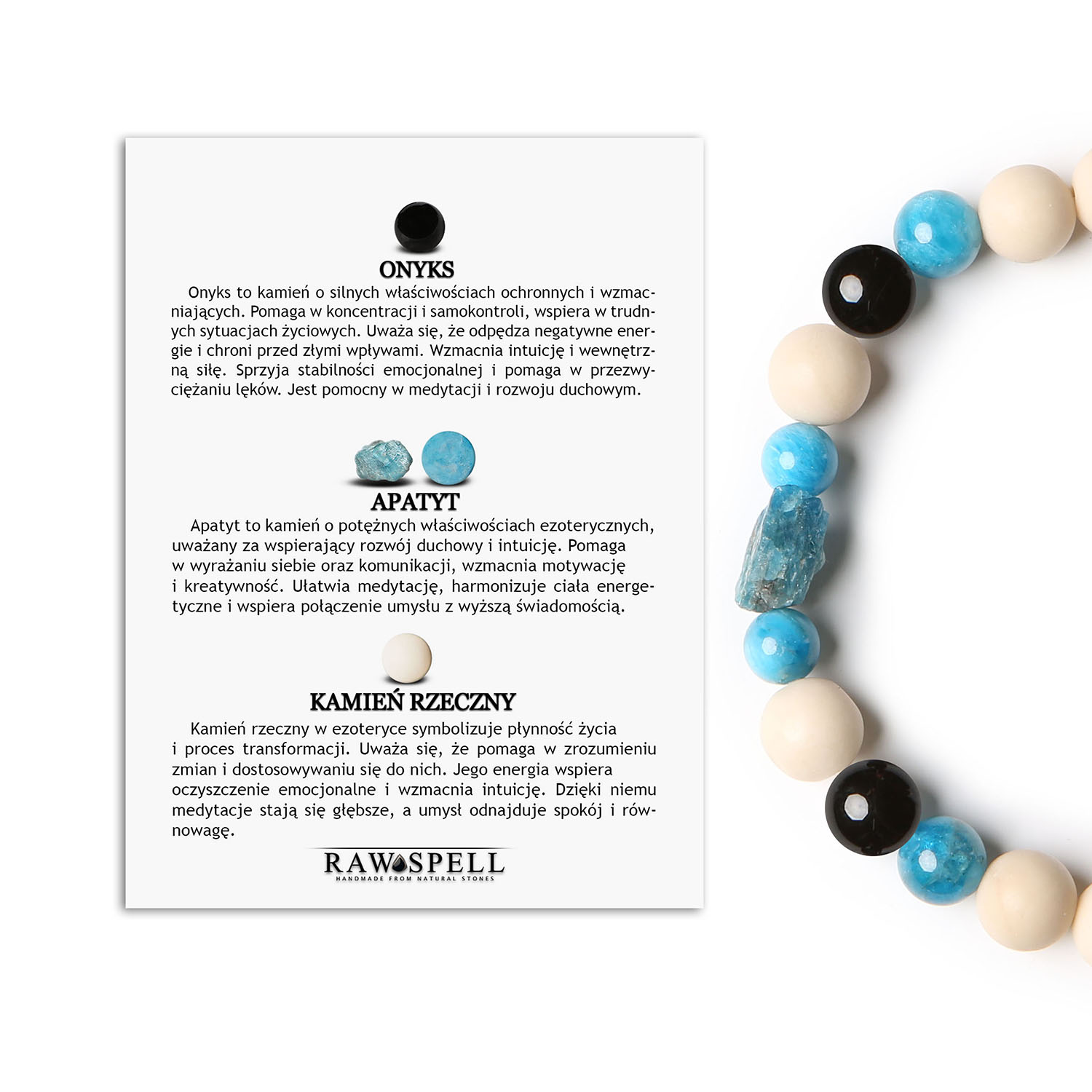 Bransoletka Fair w unikalnym stylu onyks, apatyt, kamień rzeczny. Modny dodatek dla dam i panów. Zobacz już teraz Stylowa bransoletka z kolekcji Fair, dostępna w wersjach damskiej i męskiej, z kamieniami onyksu, apatytem oraz kamieniami rzecznymi.