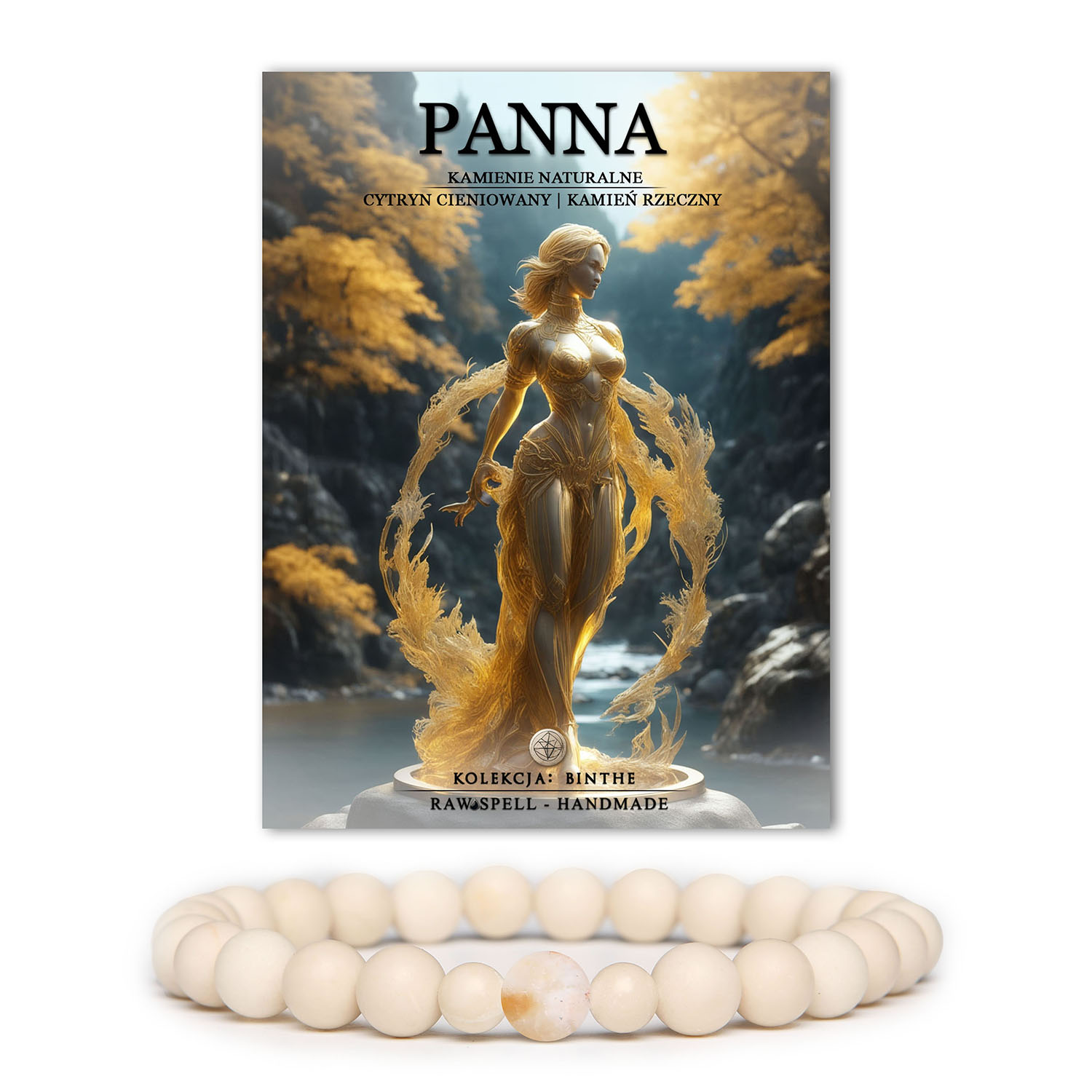 Stylowa bransoletka z kamieni naturalnych dla osób spod znaku Panny, łącząca cytryn cieniowany z kamieniem rzecznym, dostępna dla kobiet i mężczyzn.