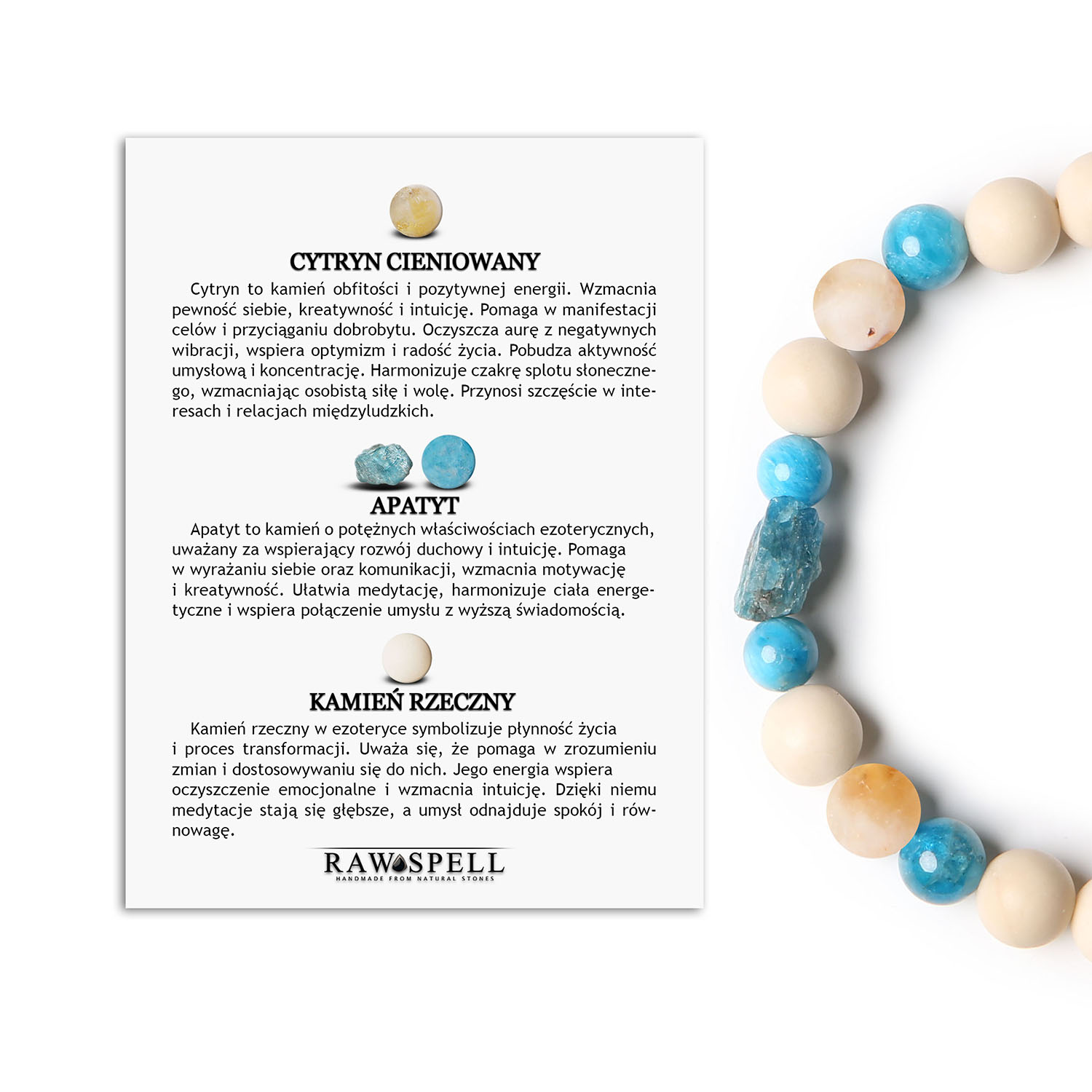 Bransoletka cytrynowa z kolekcji Fair, z Apatytem i Kamieniem Rzecznym. Idealna dla kobiet i mężczyzn Stylowa bransoletka Fair, ozdobiona cytrynem cieniowanym, apatytami oraz kamieniem rzecznym, idealna dla kobiet i mężczyzn.