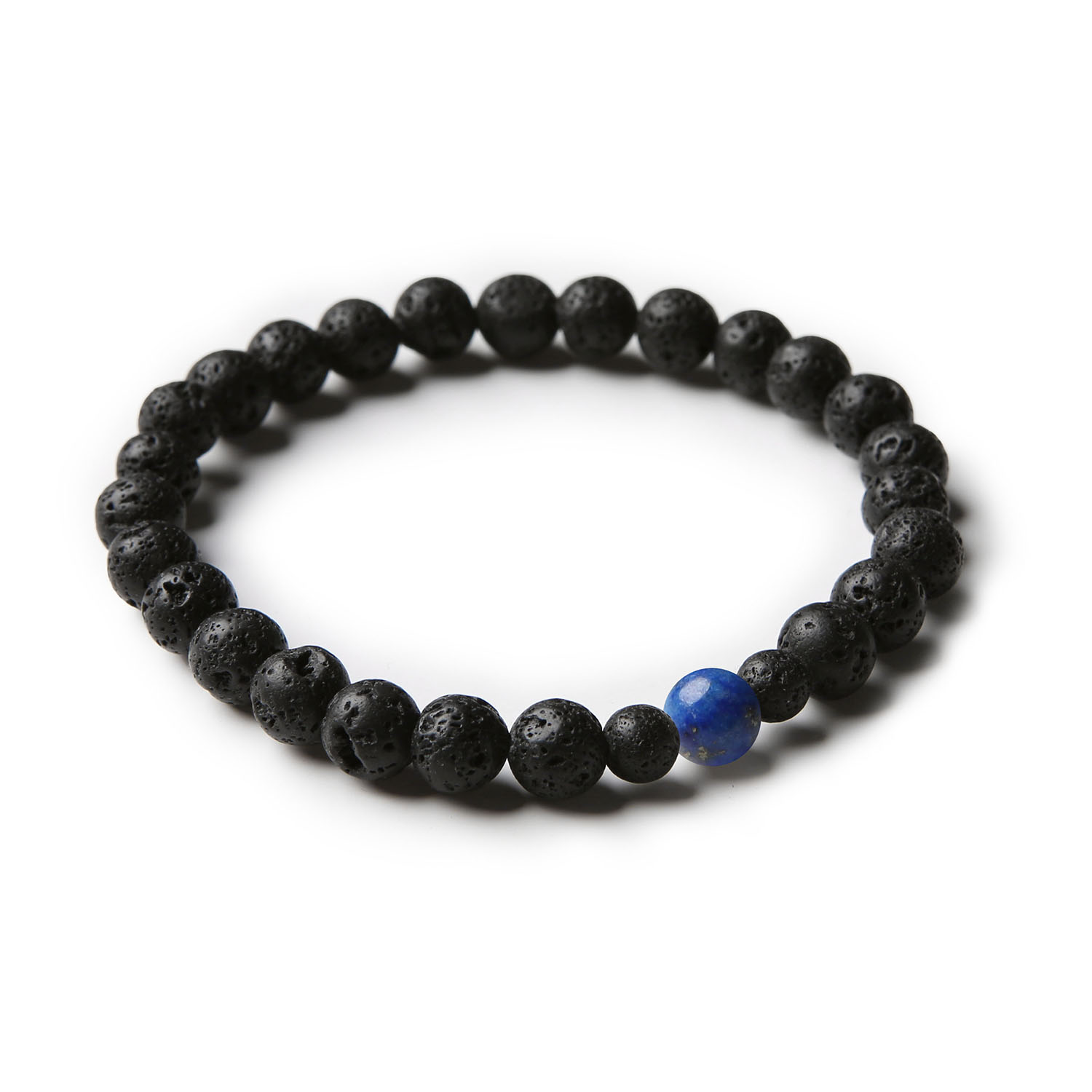 Stylowa bransoletka z kolekcji Binthe, łącząca lapis lazuli i lawę wulkaniczną, dedykowana kobietom i mężczyznom.