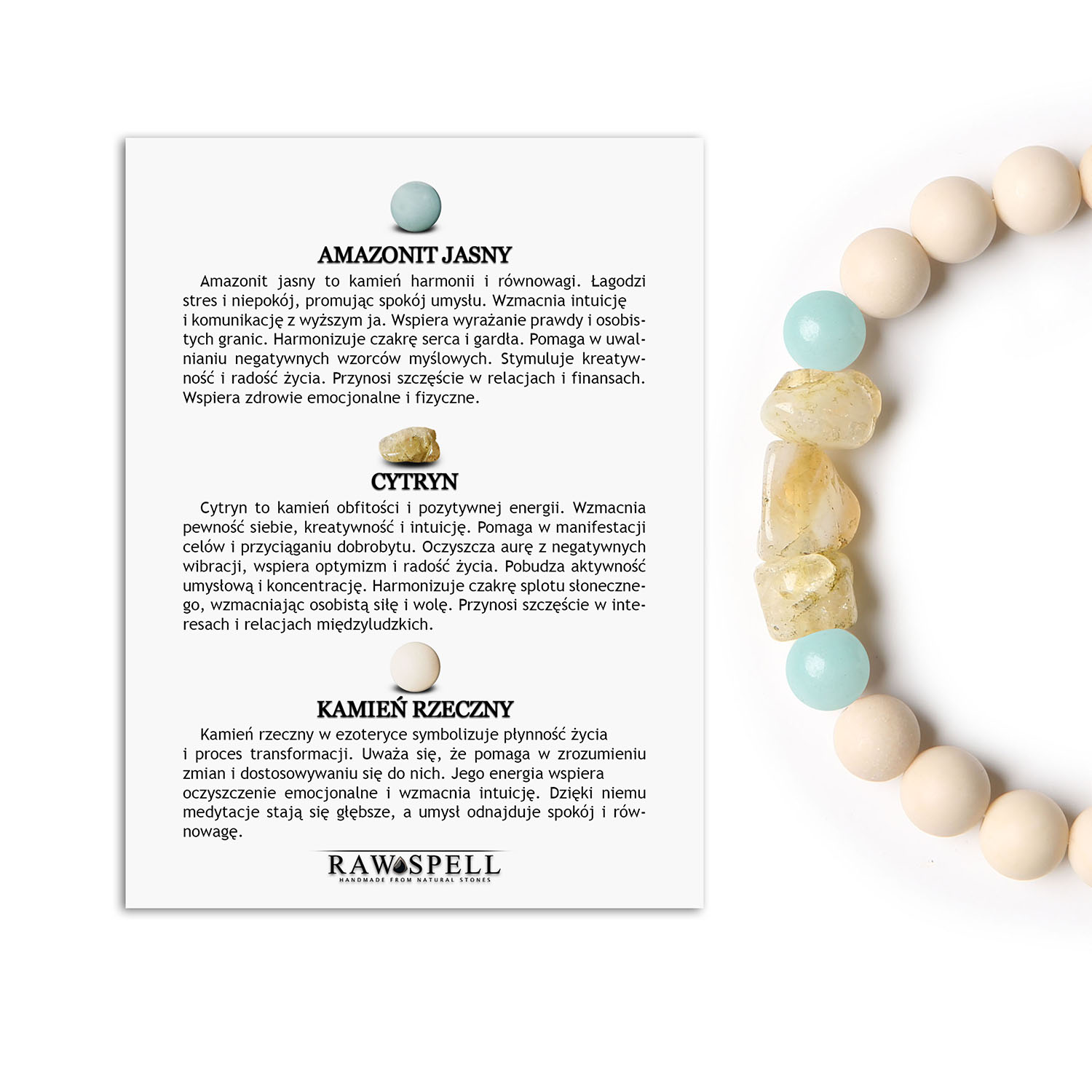 Bransoletka dla Mężczyzn i Kobiet z kolekcji Cymiri Amazonit Jasny, Cytryn, Kamień Rzeczny. Elegancki wybór na każdą okazję Elegancka bransoletka z kamieni naturalnych z kolekcji Cymiri, składająca się z jasnego amazonitu, cytrynu i kamienia rzecznego, idealna dla każdej płci.