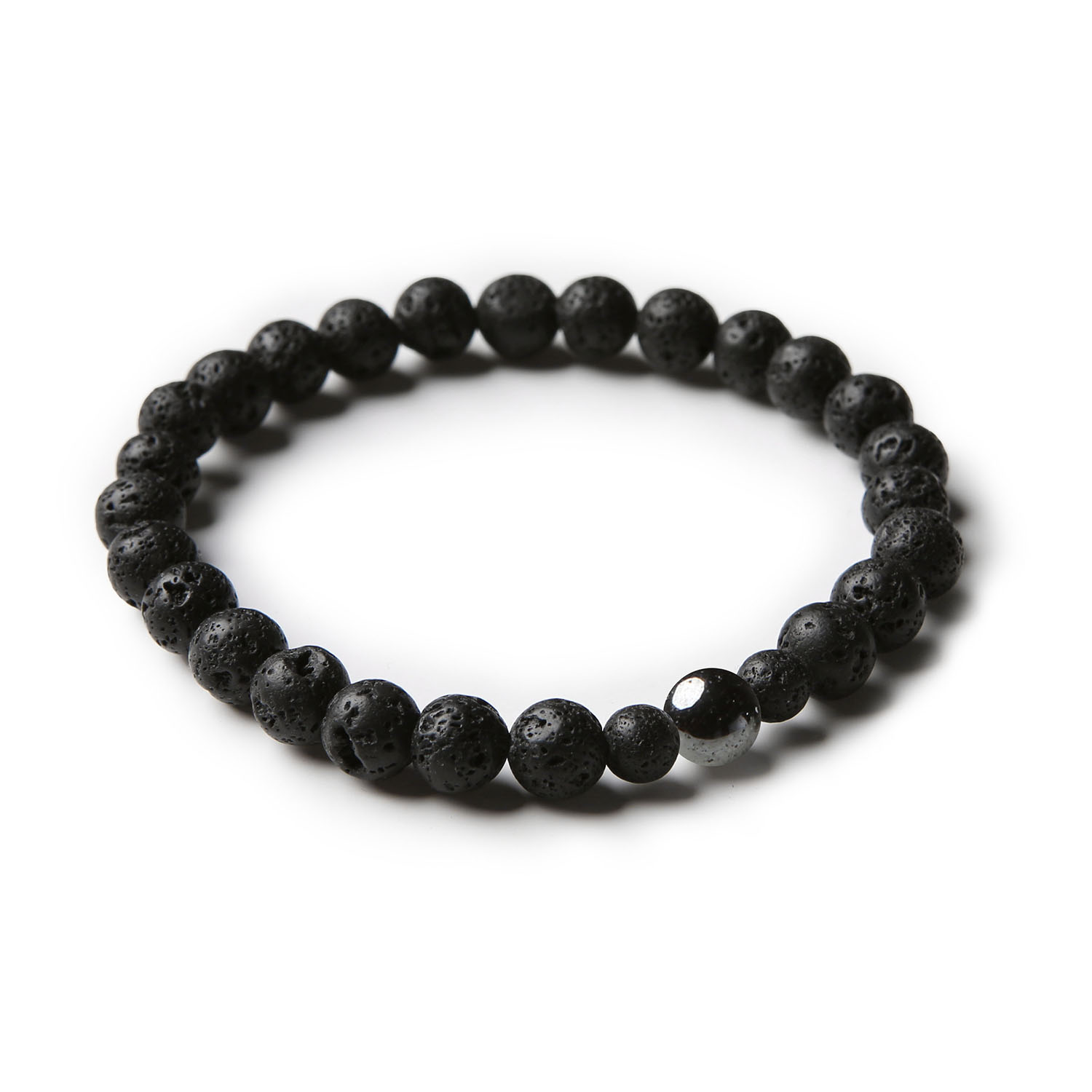 Bransoletka z kolekcji Binthe w odcieniach grafitowego hematytu i lawy wulkanicznej - unisex.