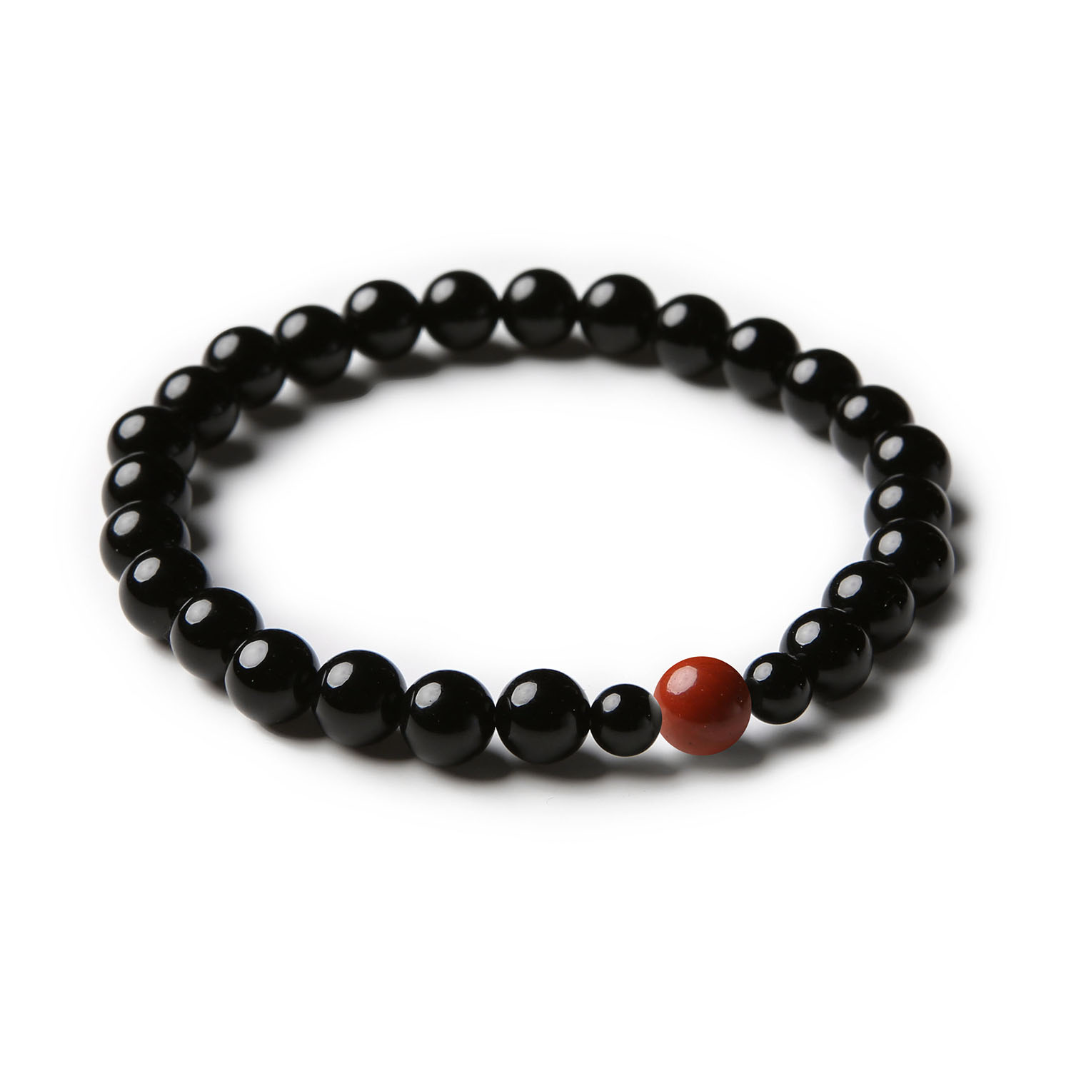 Bransoletka z kolekcji Binthe wykonana z jaspisu czerwonego i onyksu, idealna dla kobiet i mężczyzn.