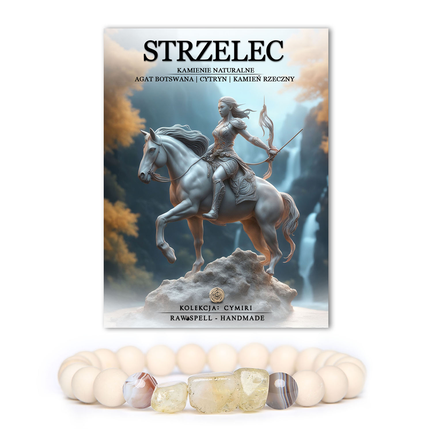 odiakalna Bransoletka Strzelca z Kolekcji Cymiri: Przenieś się w świat szczęścia i przygód z tą wyjątkową bransoletką. Kompozycja Agatu Botswańskiego, Cytrynu i Kamienia Rzecznego to nie tylko estetyczna uczta, ale też odzwierciedlenie pozytywnych cech Strzelca. Daj się ponieść odsłoniętej energii tej kolekcji, która łączy naturalne piękno z osobistą symboliką.