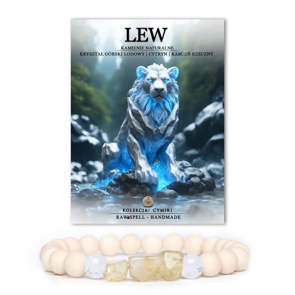 Elegancka bransoletka z kolekcji Cymiri, stworzona z naturalnych kamieni, dedykowana znakowi zodiaku Lew. Na tle subtelnych kryształów górskich lodowych, pojawia się ciepły żółty blask cytrynu oraz gładkie, urzekające kamienie rzeczne. Doskonałe połączenie kolorów i energii, które odzwierciedla siłę i charyzmę Lwa.
