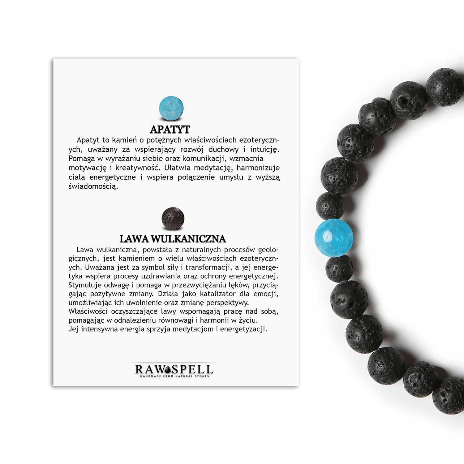 Bransoletka z Kolekcji Binthe Apatyt i Lawa Wulkaniczna – Dla Niej i dla Niego Stylowa bransoletka Binthe z apatytami i lawą wulkaniczną, idealna dla każdego - elegancja na co dzień.