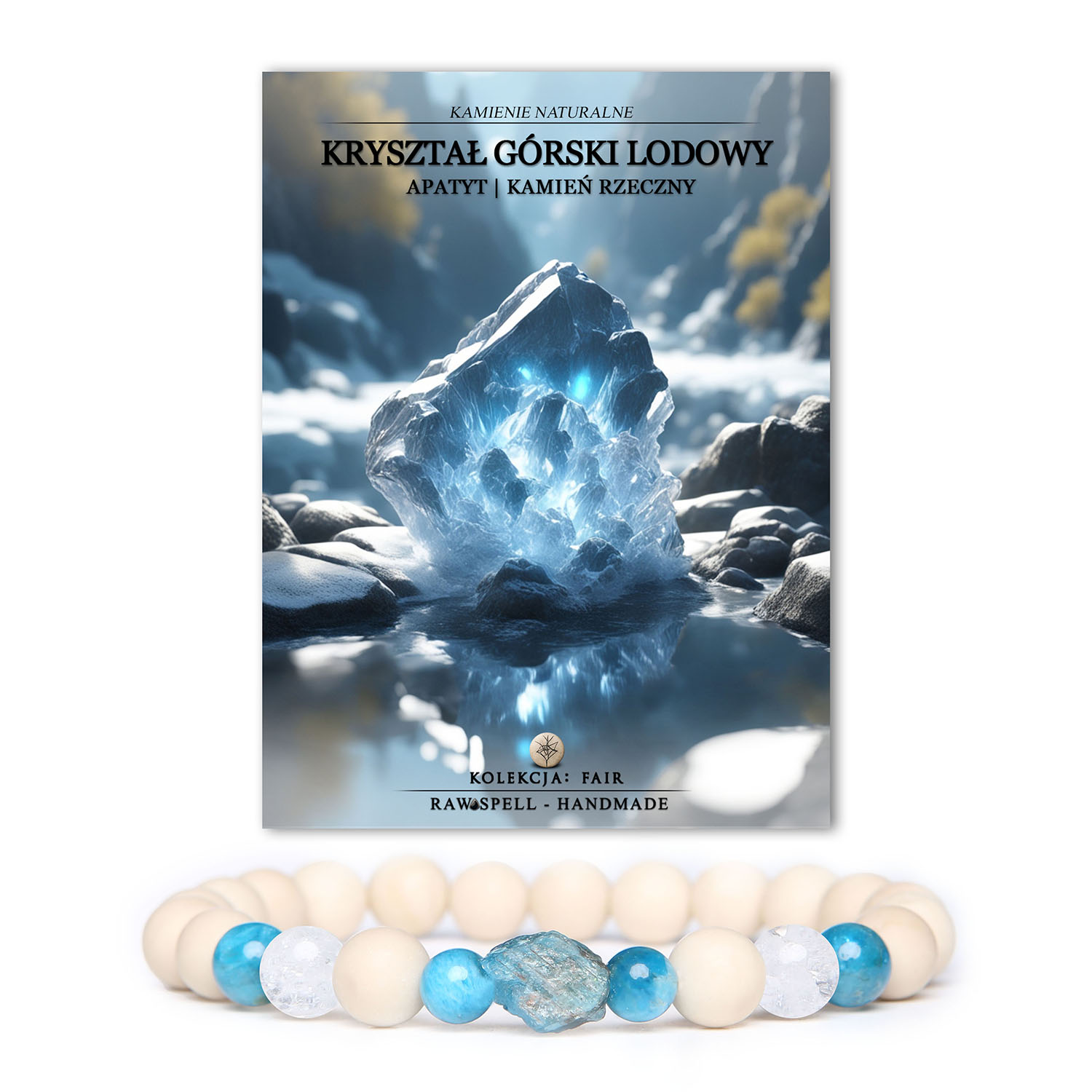 Stylowa bransoletka Fair z kryształem górskim lodowym, apatytem i kamieniem rzecznym – uniwersalna biżuteria dla kobiet i mężczyzn.