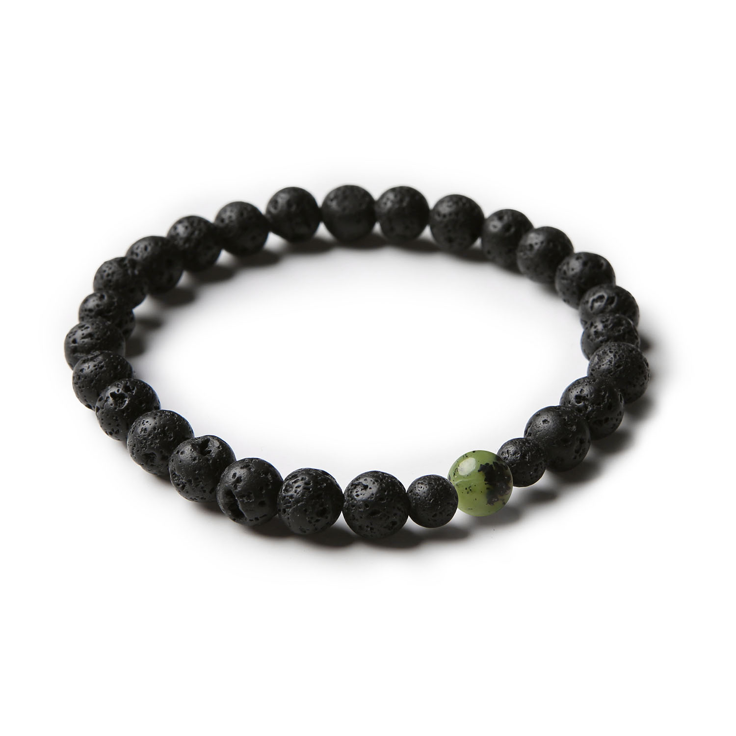 Stylowa bransoletka Binthe z zielonego jadeitu i lawy wulkanicznej, idealna dla kobiet i mężczyzn.