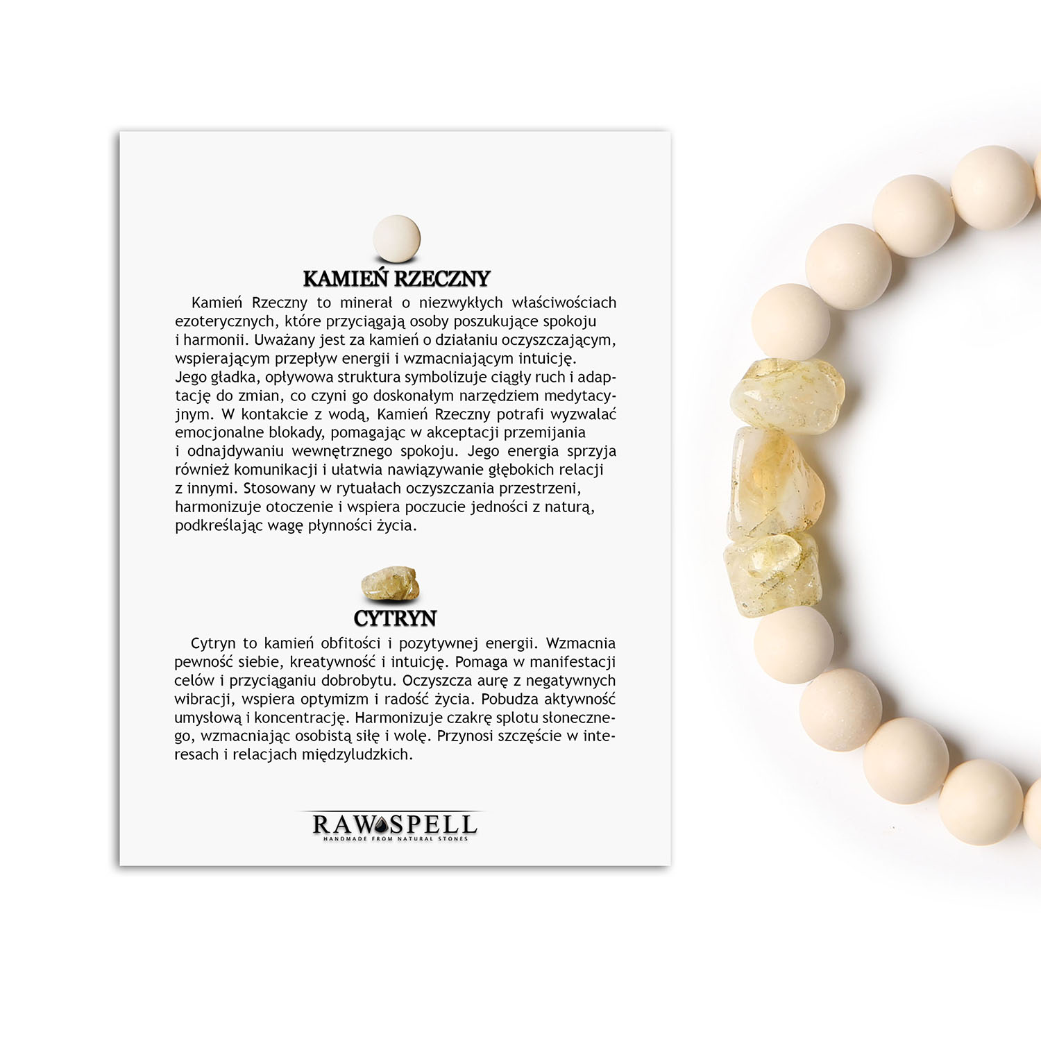 Bransoletka z kamieni naturalnych Cymiri - Cytryn i Kamień Rzeczny. Modny dodatek dla każdego Stylowa bransoletka Cymiri z cytrynem i kamieniem rzecznym, doskonała na prezent dla Mężczyzn i Kobiet.