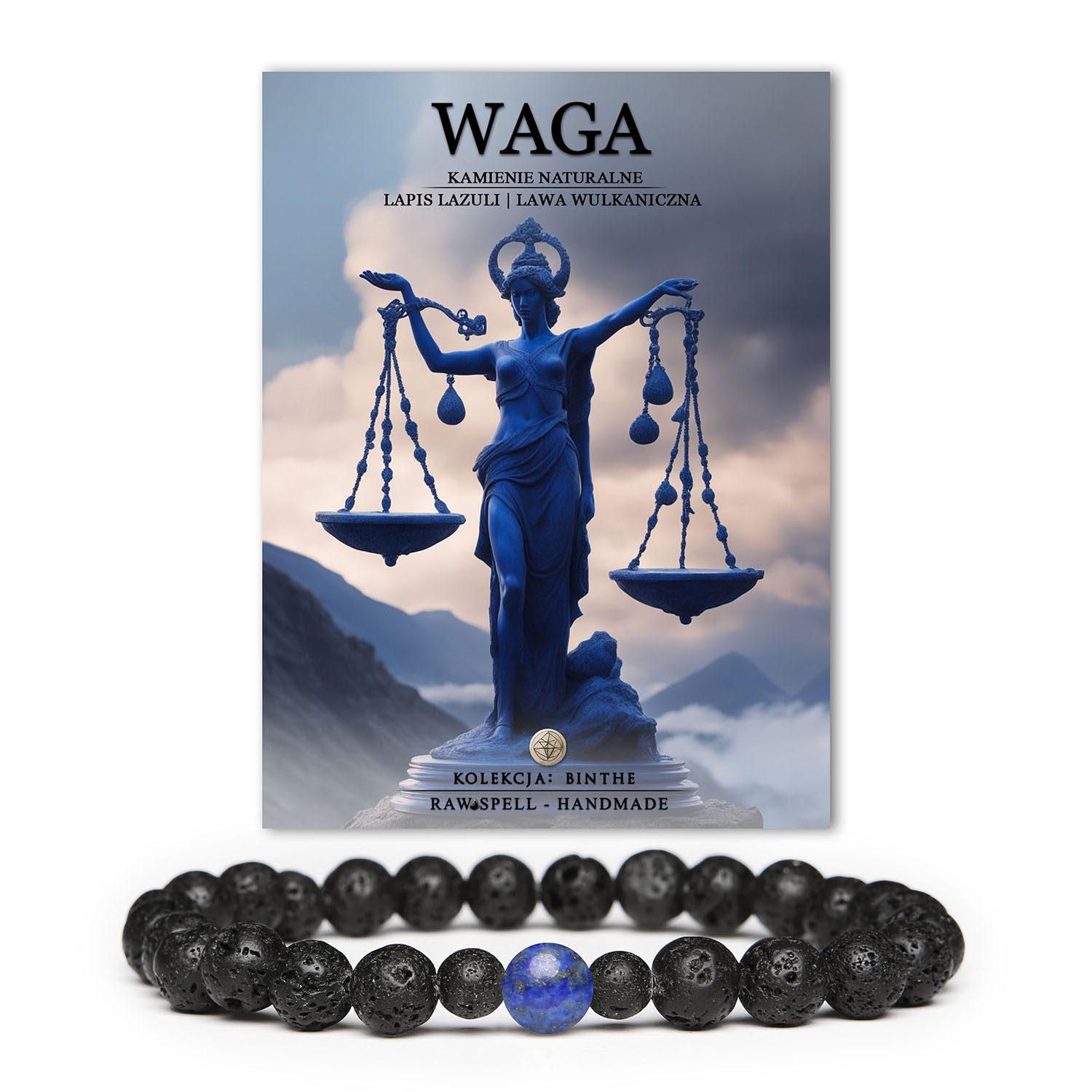 Bransoletka unisex z Lapis Lazuli i lawy wulkanicznej, łącząca piękno natury i nowoczesny styl, doskonała ozdoba dla każdego.