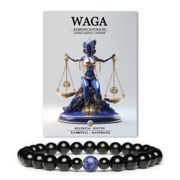 Elegancka bransoletka z lapis lazuli i onyksu z kolekcji Binthe, stworzona z myślą o Wagach - doskonały dodatek dla każdego, kto ceni naturalne piękno.