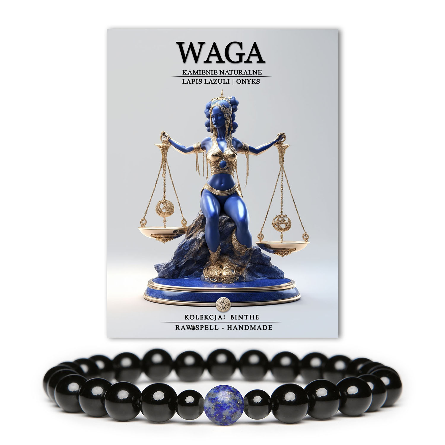 Elegancka bransoletka z lapis lazuli i onyksu z kolekcji Binthe, stworzona z myślą o Wagach - doskonały dodatek dla każdego, kto ceni naturalne piękno.