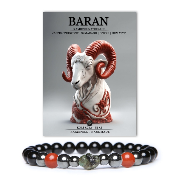 Bransoletka z kamieni naturalnych dla Barana, z jaspisem czerwonym i szmaragdem. Doskonały wybór na każdą okazję.