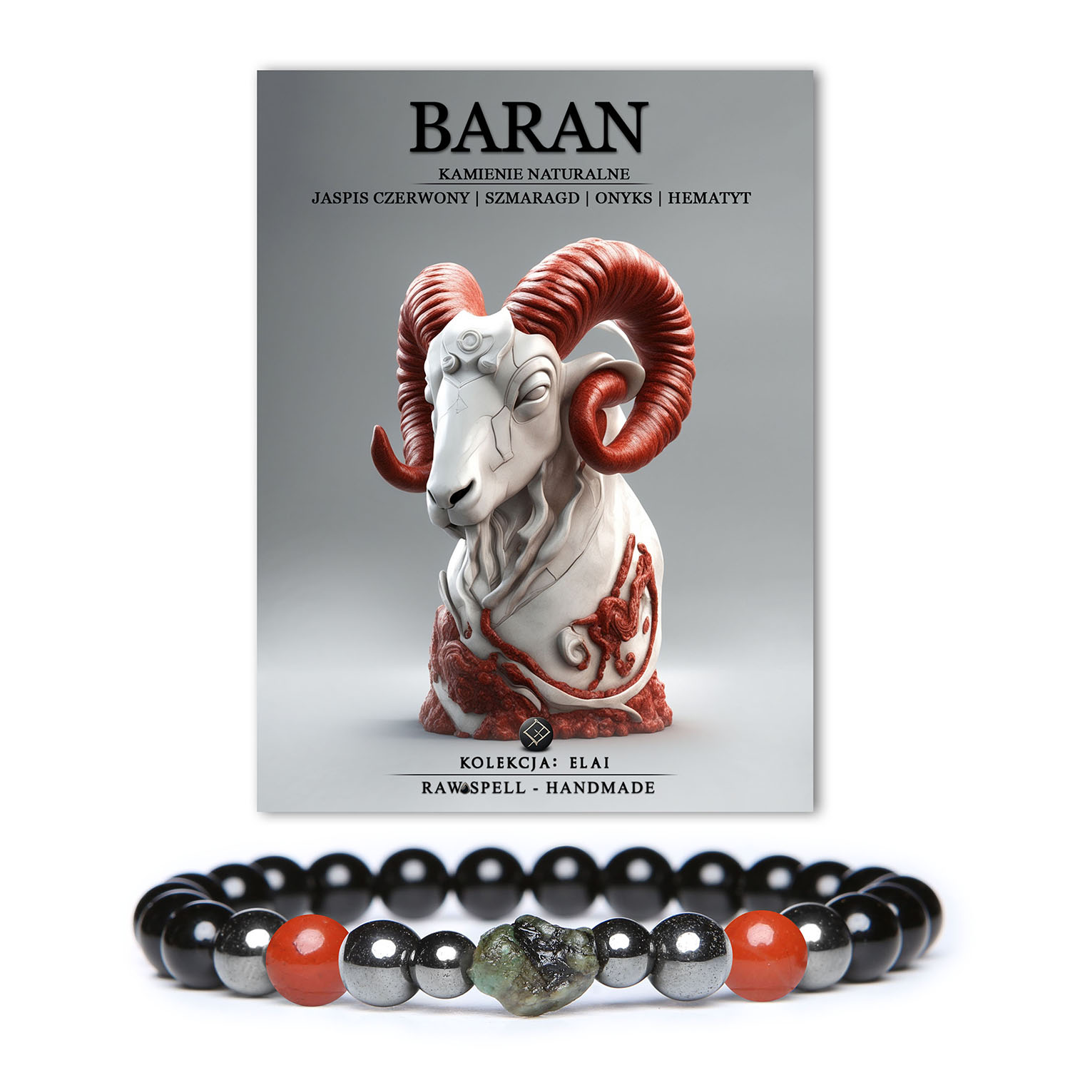 Bransoletka z kamieni naturalnych dla Barana, z jaspisem czerwonym i szmaragdem. Doskonały wybór na każdą okazję.