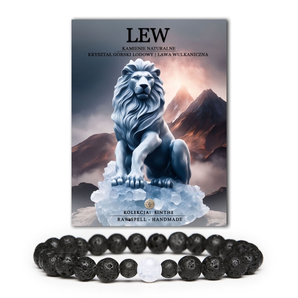 Odkryj bransoletkę z kamieni naturalnych dla Lwa, łączącą kryształ górski lodowy i lawę wulkaniczną. Stylowa biżuteria dla każdego.