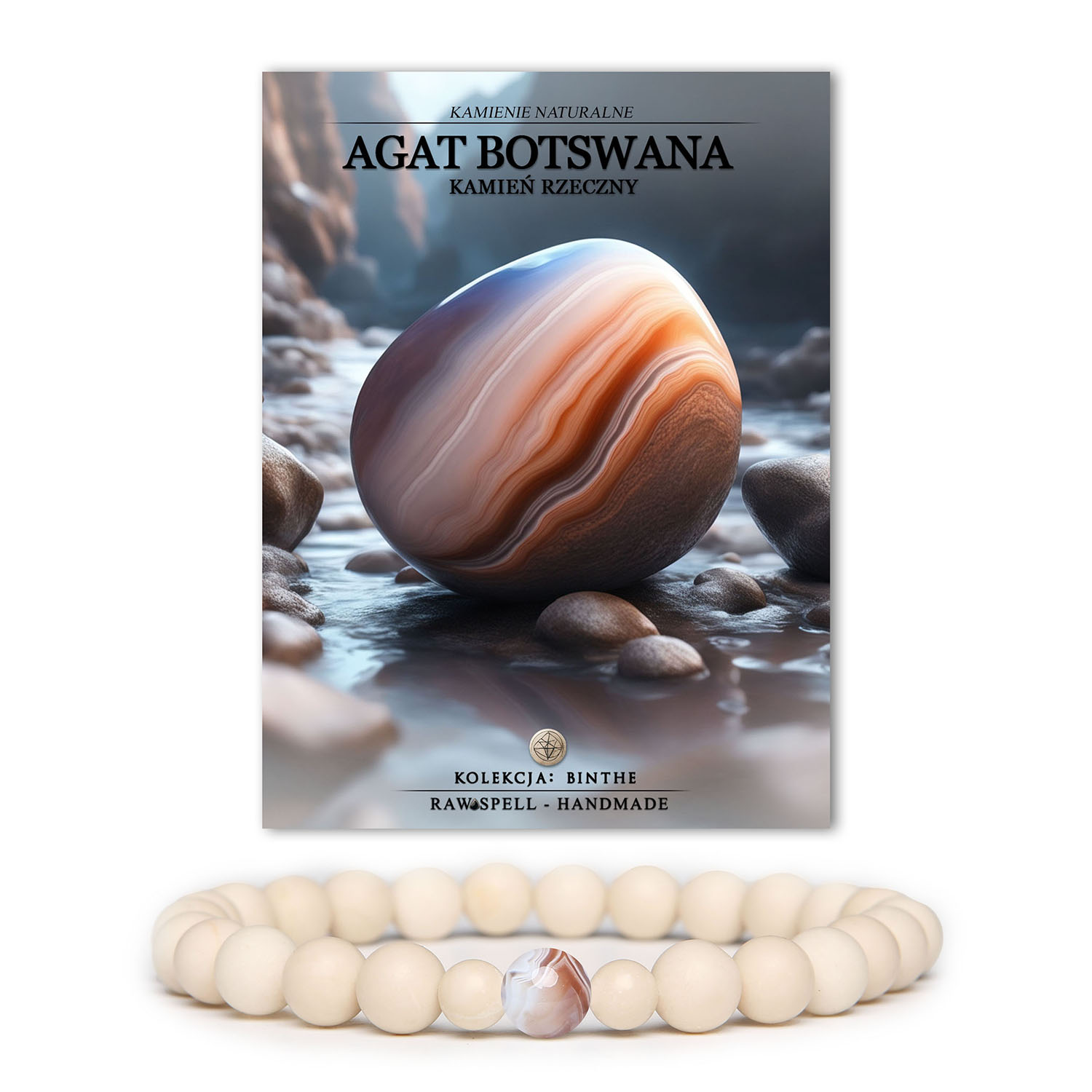 Stylowa bransoletka Binthe z naturalnych agatów Botswana i kamieni rzecznych, unisex - doskonała dla każdego.
