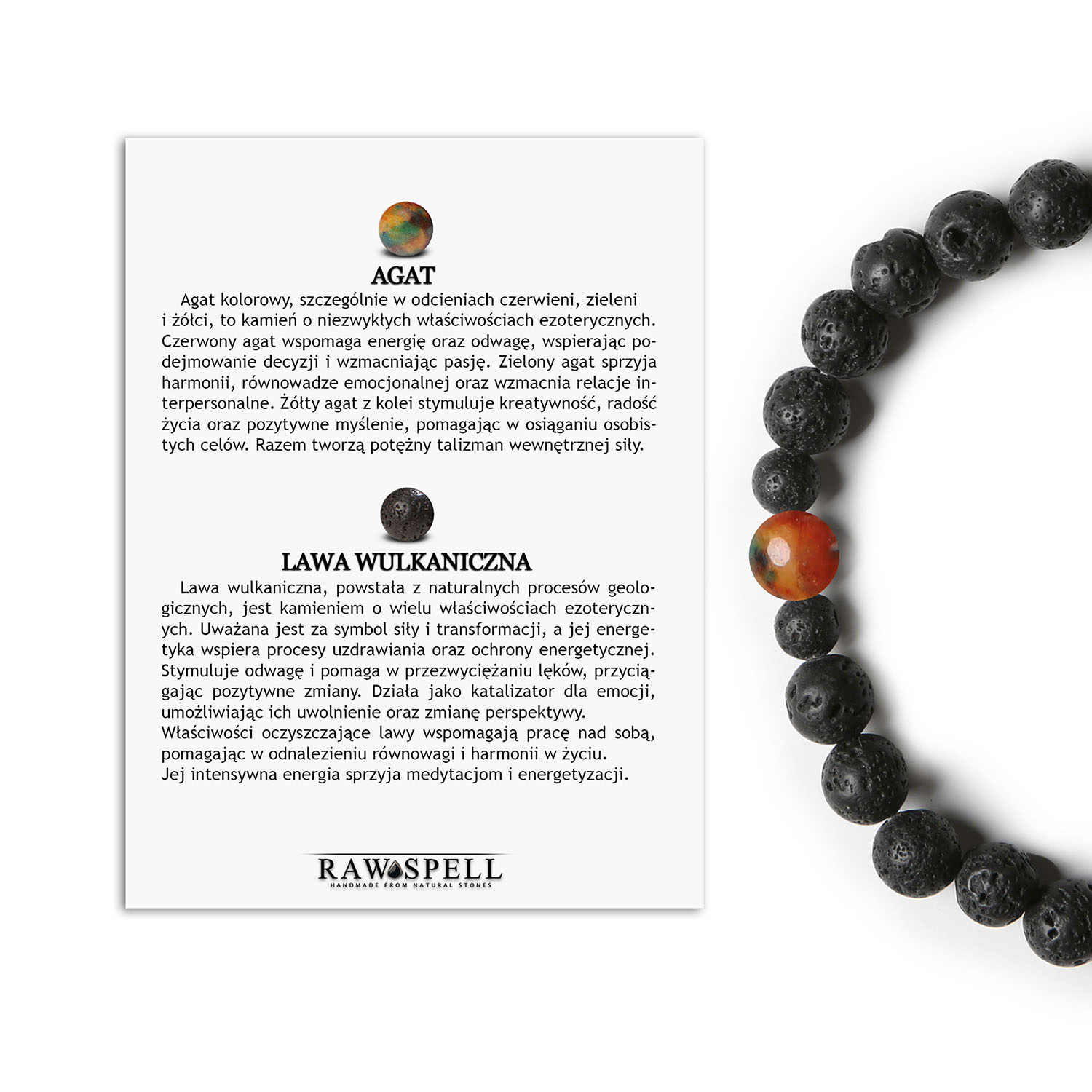 Bransoletka z kolekcji Binthe - Agat i Lawa Wulkaniczna, doskonały wybór dla każdego Stylowa bransoletka Binthe z kolekcji biżuterii, łącząca agat i lawę wulkaniczną, unisex.