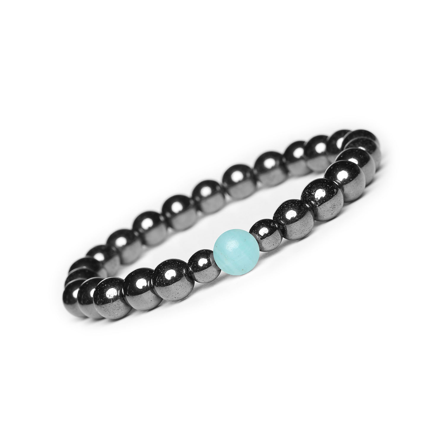 Bransoletka z kolekcji Binthe Amazonit Jasny Hematyt Grafitowy Kamienie Naturalne Damska oraz Męska Stylowa bransoletka Binthe z jasnym amazonitem i hematytem grafitowym, z naturalnymi kamieniami, dedykowana zarówno kobietom, jak i mężczyznom.