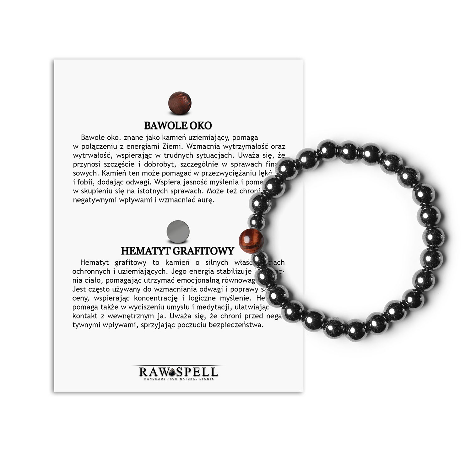 Bransoletka z kolekcji Binthe Bawole Oko i Hematyt Grafitowy. Eleganckie naturalne kamienie dla każdego Bransoletka Binthe z naturalnymi kamieniami: bawole oko i hematyt grafitowy, unisex, pasująca do każdej stylizacji